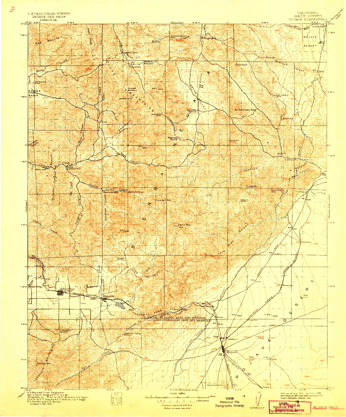 USGS 1:125000-SCALE QUADRANGLE FOR MOJAVE, CA 1915