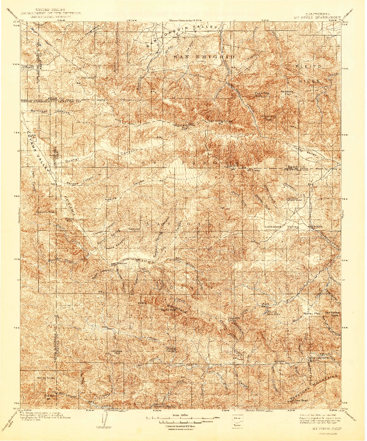 USGS 1:125000-SCALE QUADRANGLE FOR MT. PINOS, CA 1903