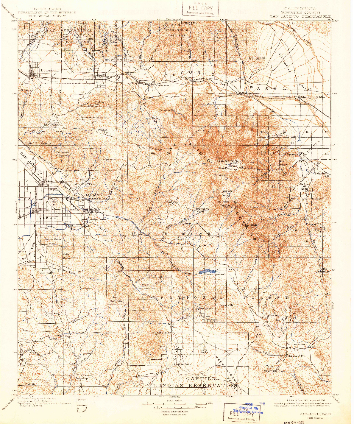 USGS 1:125000-SCALE QUADRANGLE FOR SAN JACINTO, CA 1901