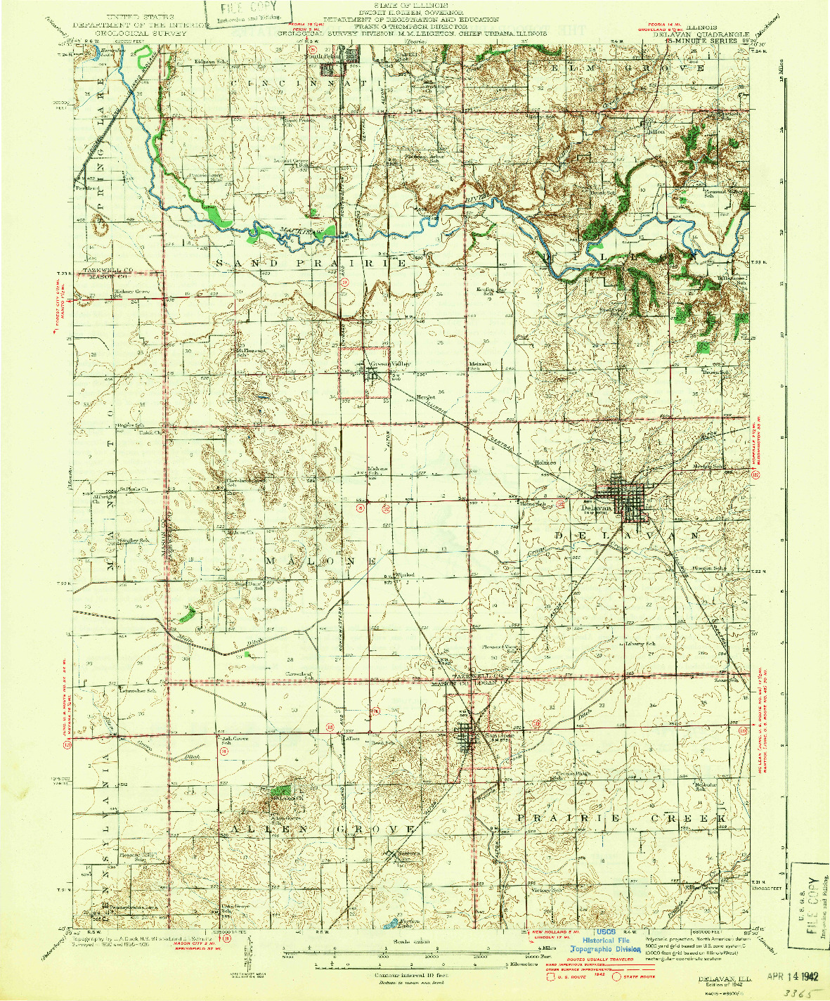 USGS 1:62500-SCALE QUADRANGLE FOR DELAVAN, IL 1942