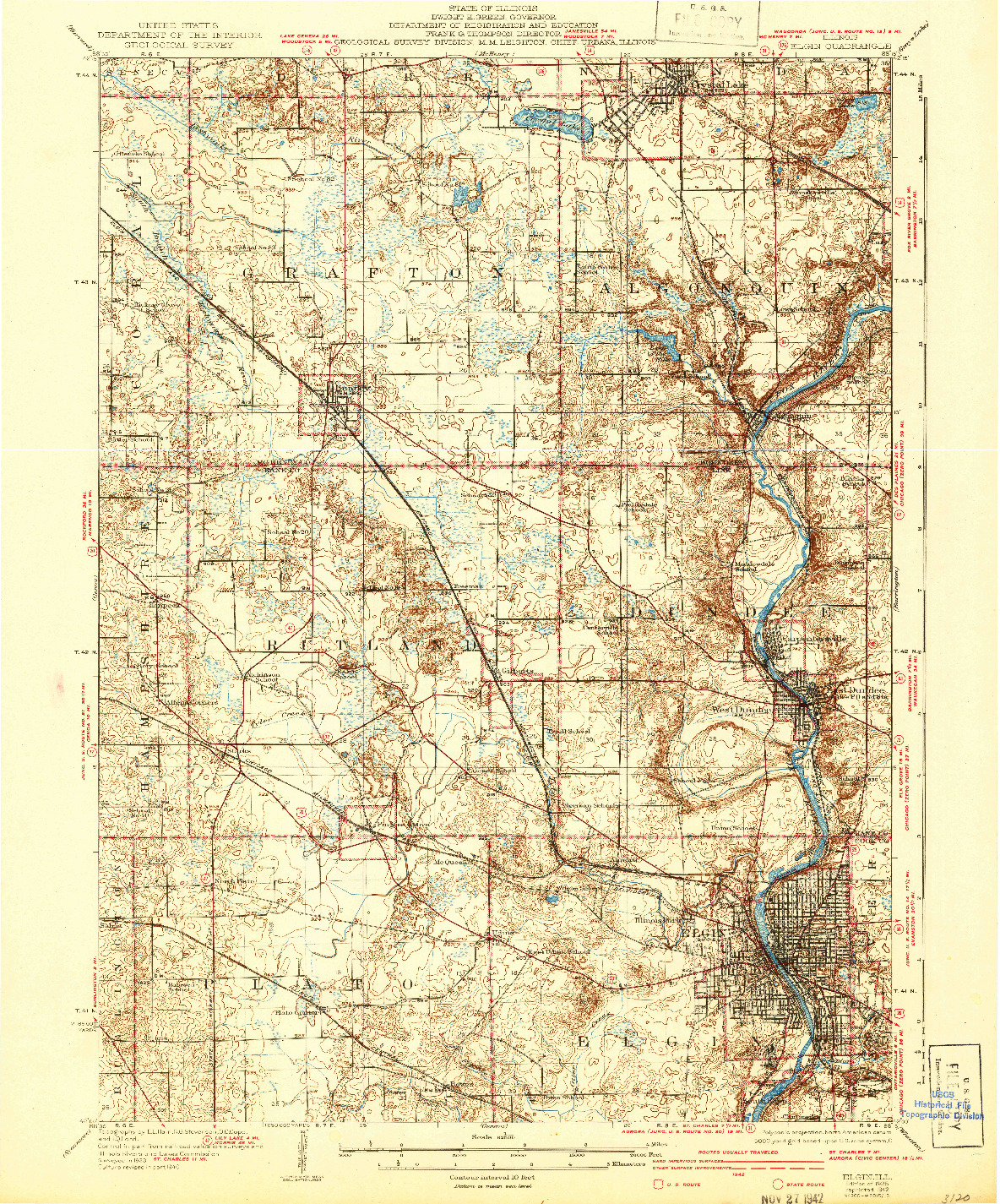 USGS 1:62500-SCALE QUADRANGLE FOR ELGIN, IL 1925