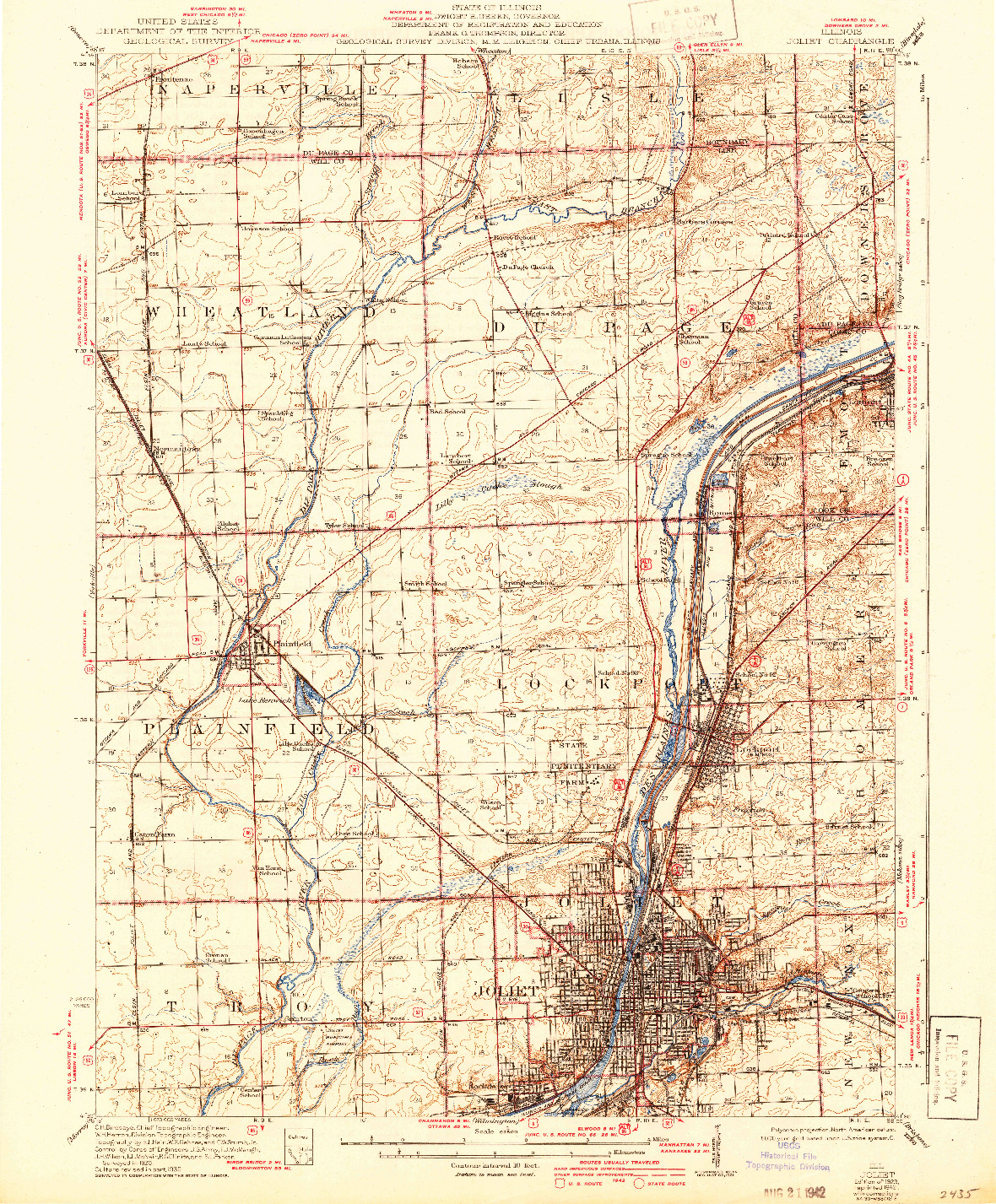 USGS 1:62500-SCALE QUADRANGLE FOR JOLIET, IL 1923