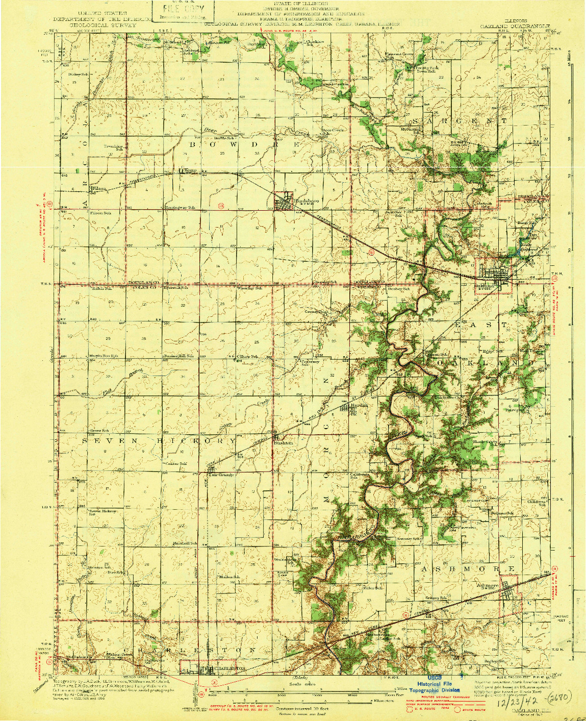 USGS 1:62500-SCALE QUADRANGLE FOR OAKLAND, IL 1942