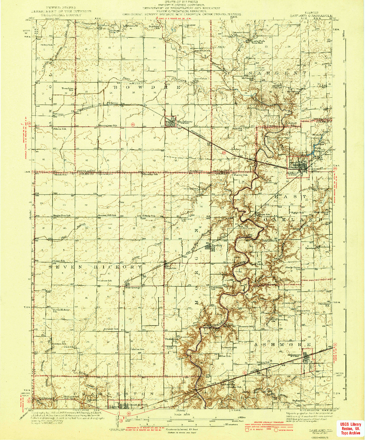 USGS 1:62500-SCALE QUADRANGLE FOR OAKLAND, IL 1942