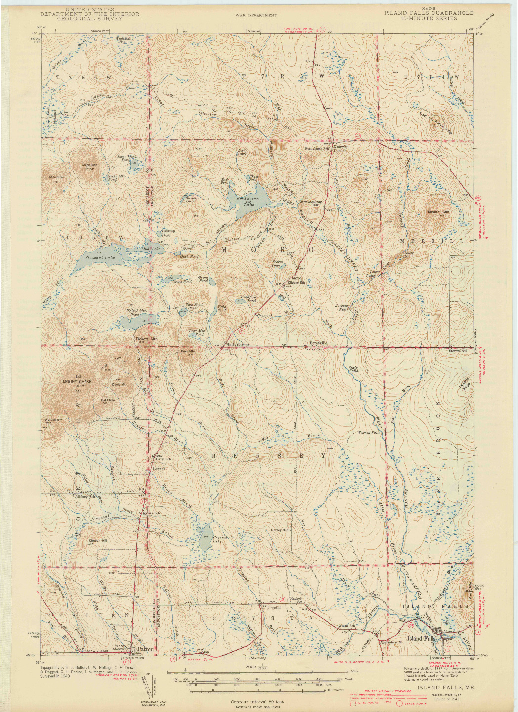USGS 1:62500-SCALE QUADRANGLE FOR ISLAND FALLS, ME 1942
