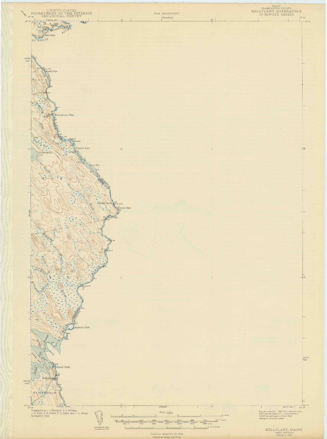 USGS 1:62500-SCALE QUADRANGLE FOR KELLYLAND, ME 1942