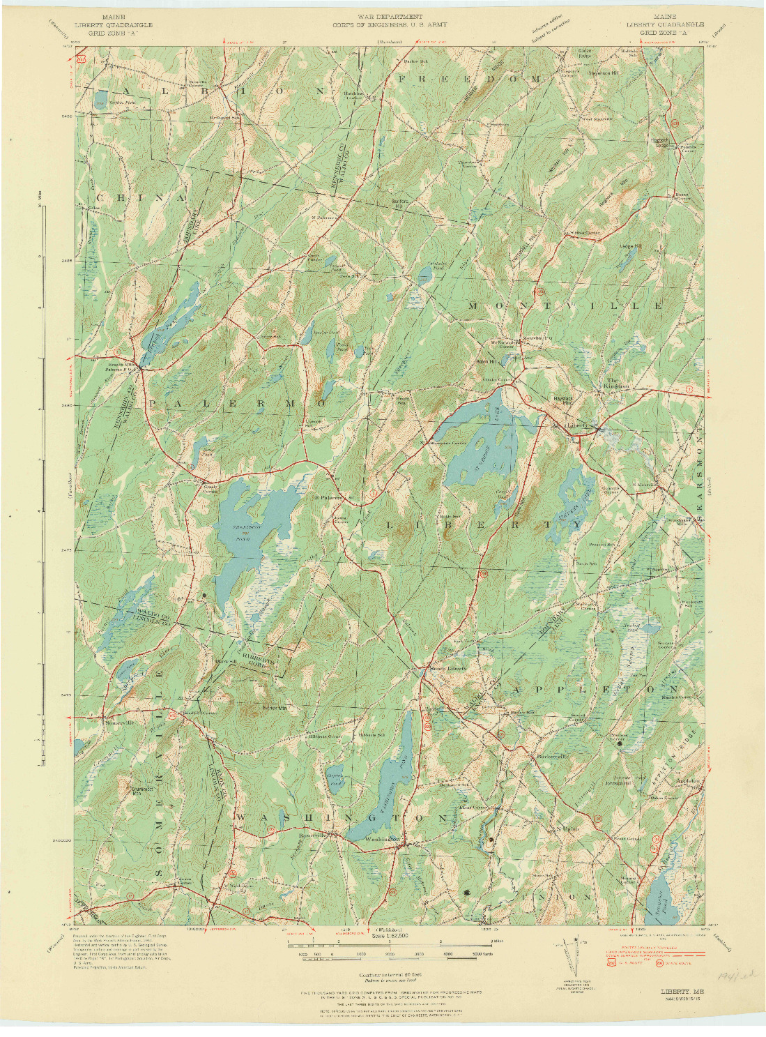 USGS 1:62500-SCALE QUADRANGLE FOR LIBERTY, ME 1942