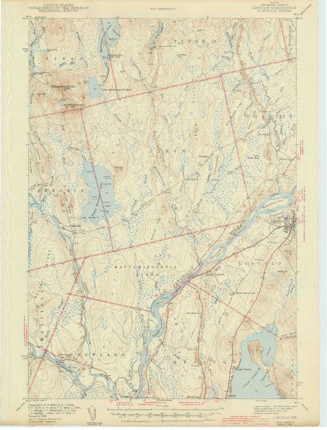 USGS 1:62500-SCALE QUADRANGLE FOR LINCOLN, ME 1942