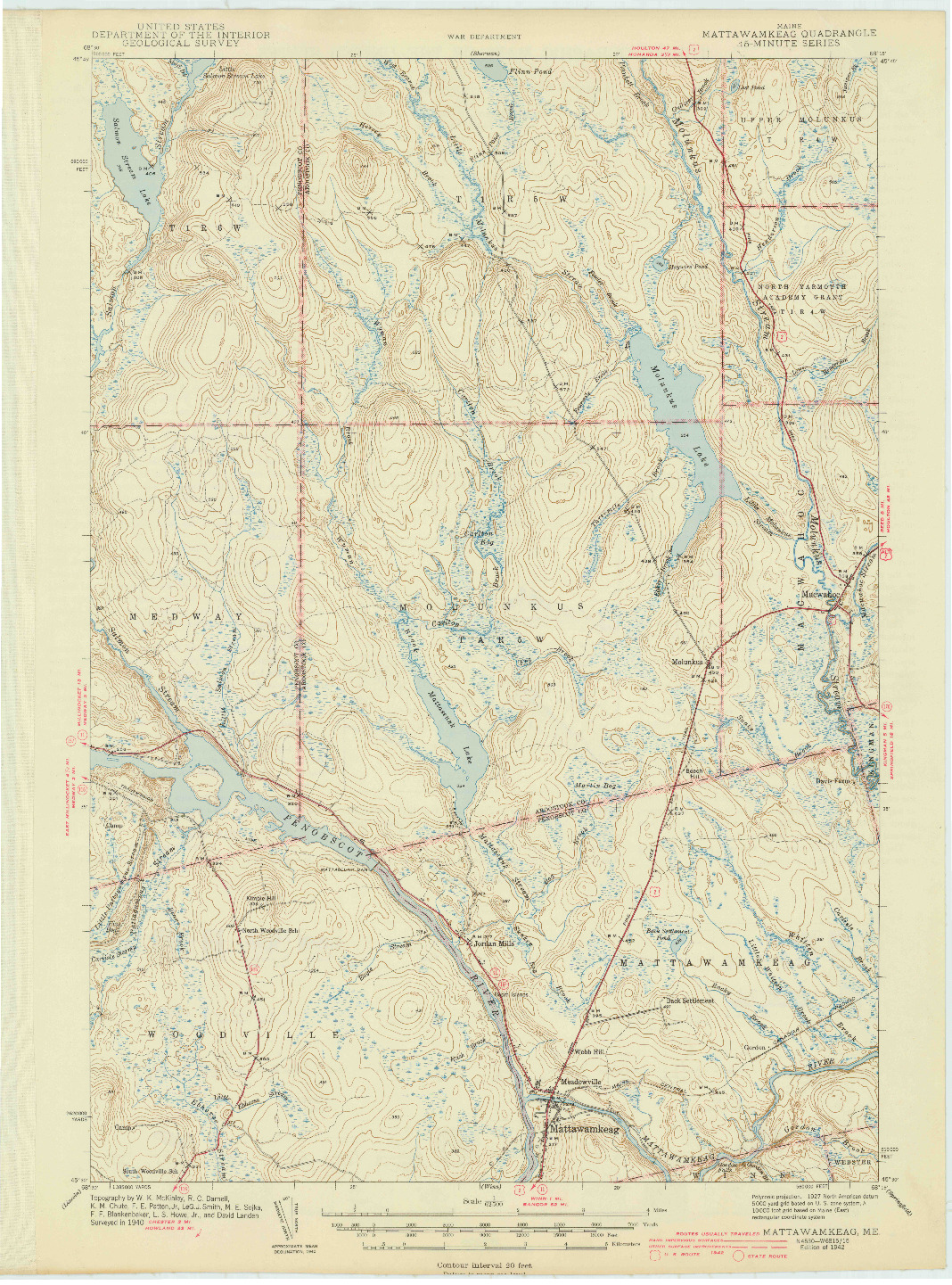 USGS 1:62500-SCALE QUADRANGLE FOR MATTAWAMKEAG, ME 1942