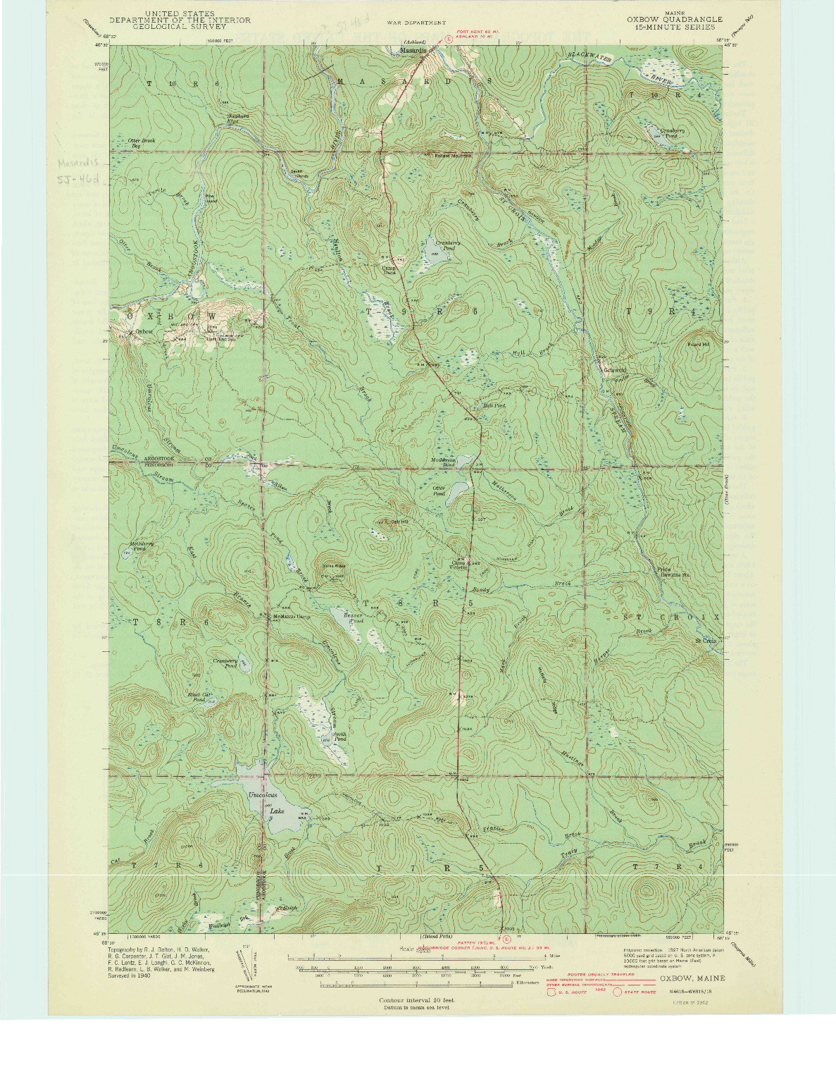 USGS 1:62500-SCALE QUADRANGLE FOR OXBOW, ME 1942