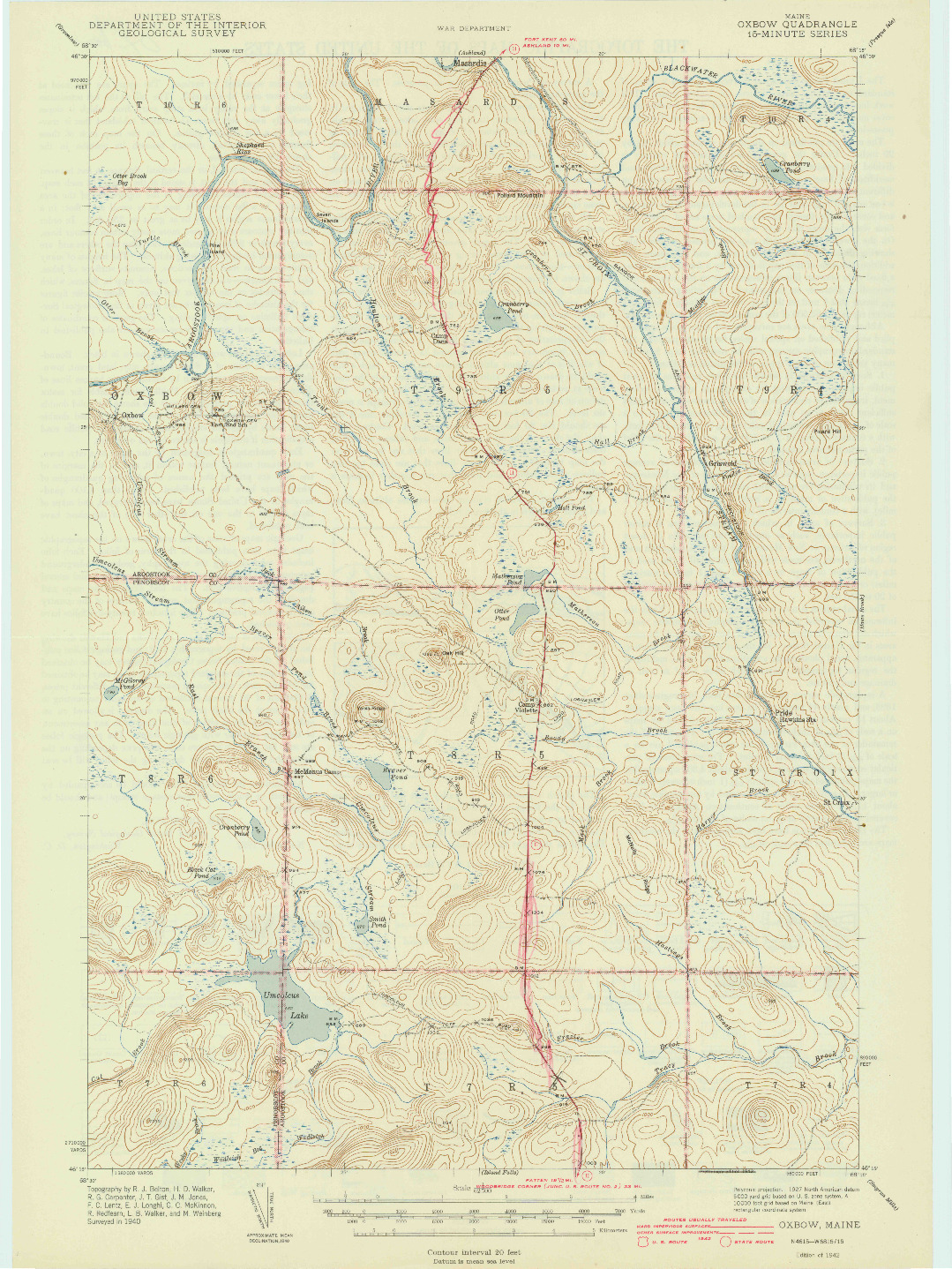 USGS 1:62500-SCALE QUADRANGLE FOR OXBOW, ME 1942