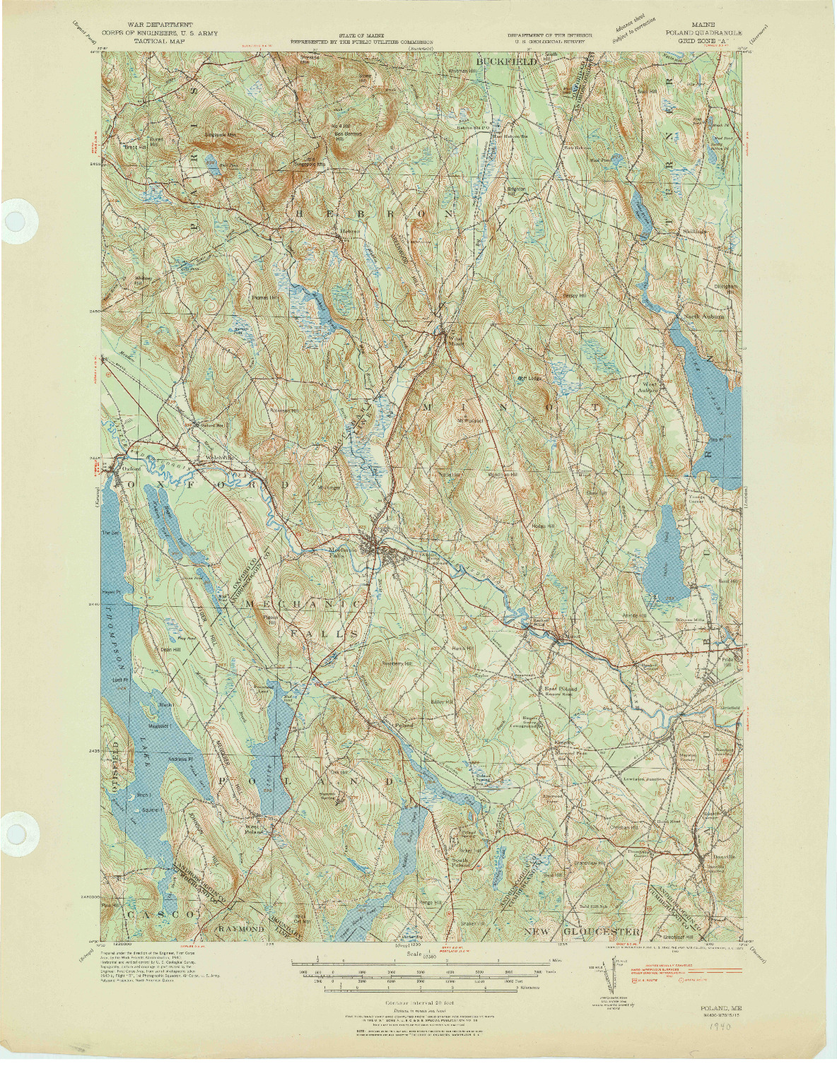 USGS 1:62500-SCALE QUADRANGLE FOR POLAND, ME 1940