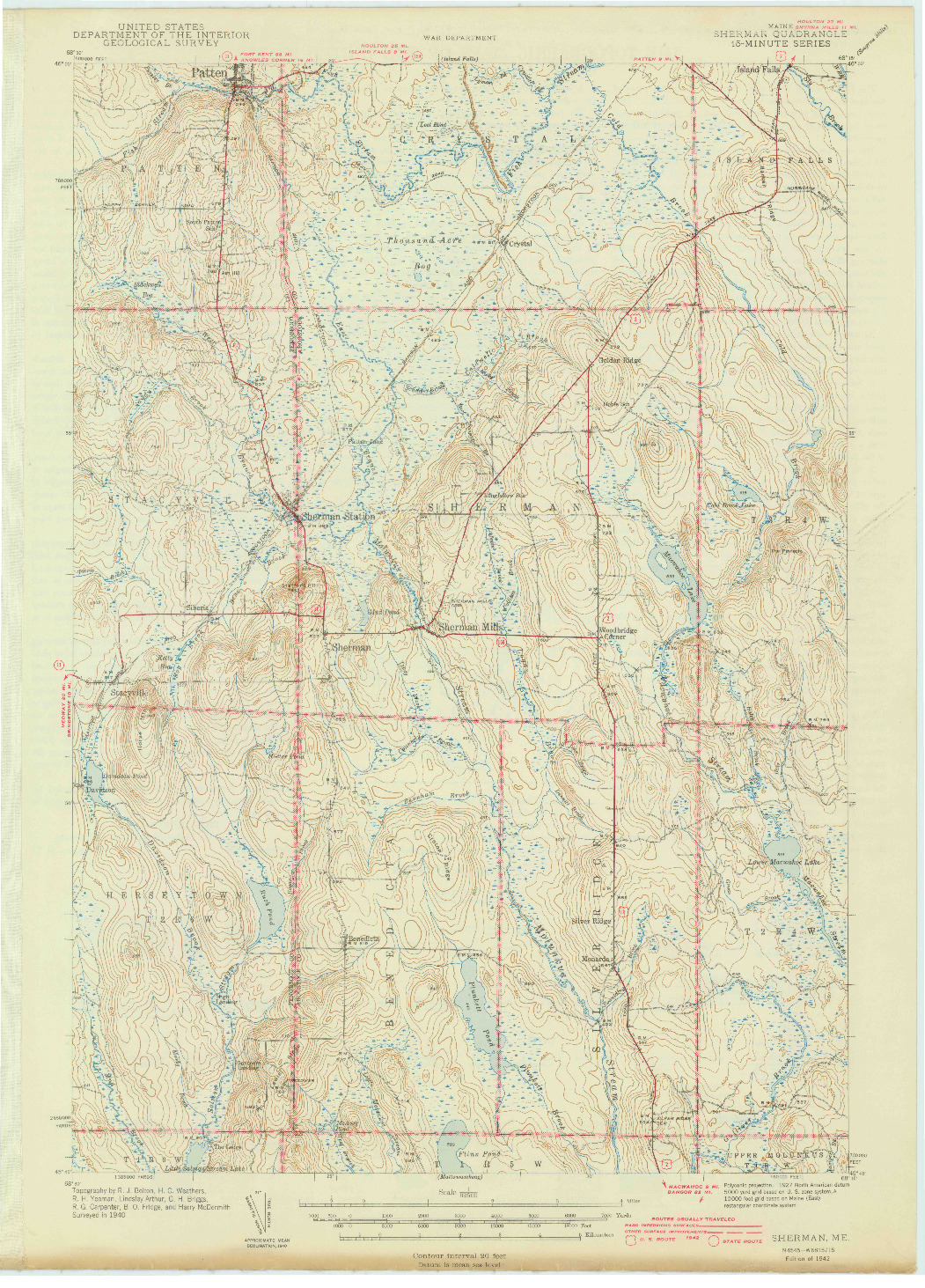USGS 1:62500-SCALE QUADRANGLE FOR SHERMAN, ME 1942