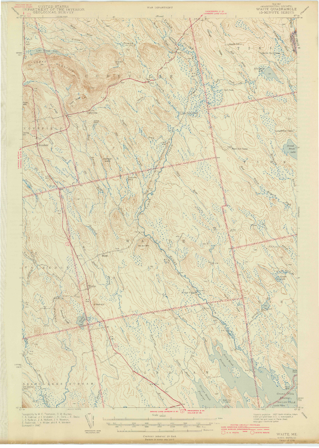 USGS 1:62500-SCALE QUADRANGLE FOR WAITE, ME 1942