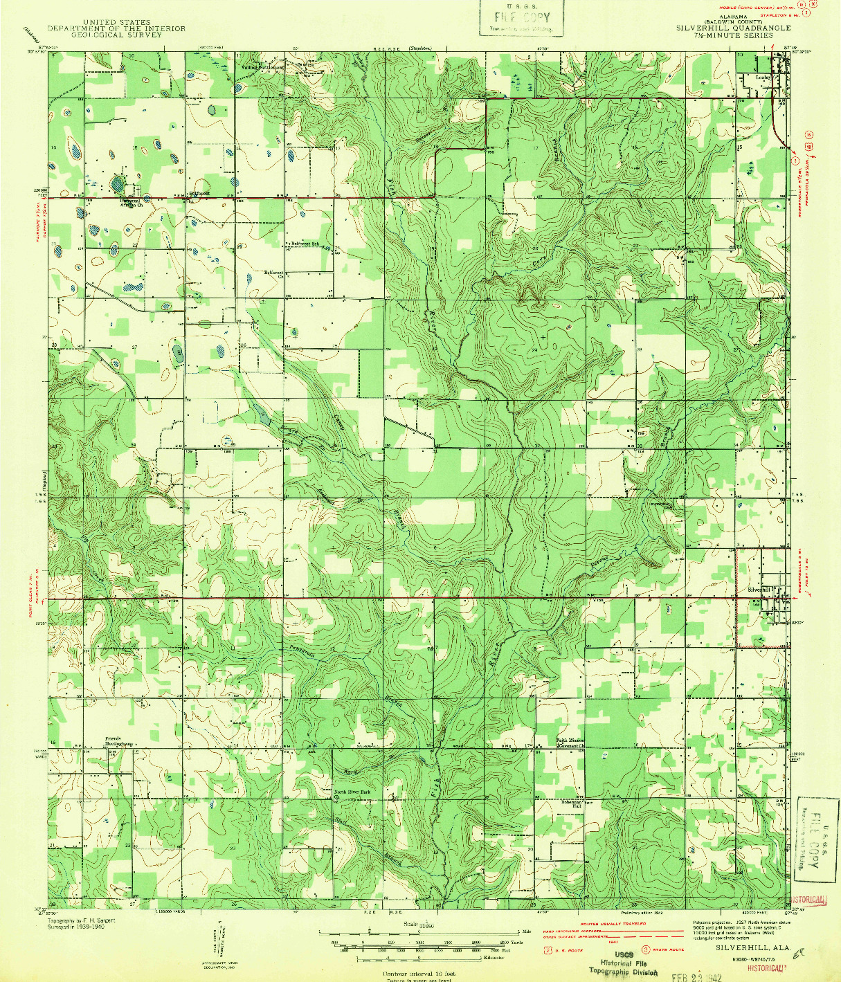 USGS 1:31680-SCALE QUADRANGLE FOR SILVERHILL, AL 1942