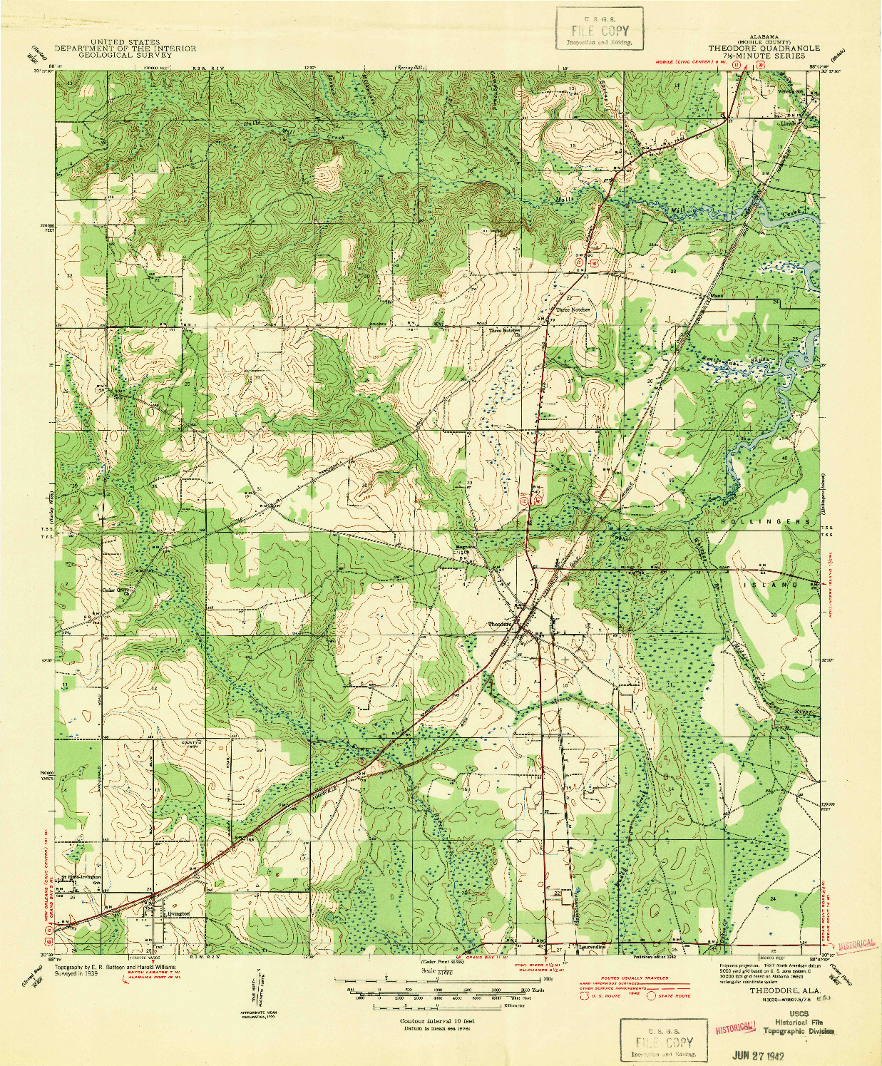 USGS 1:31680-SCALE QUADRANGLE FOR THEODORE, AL 1942