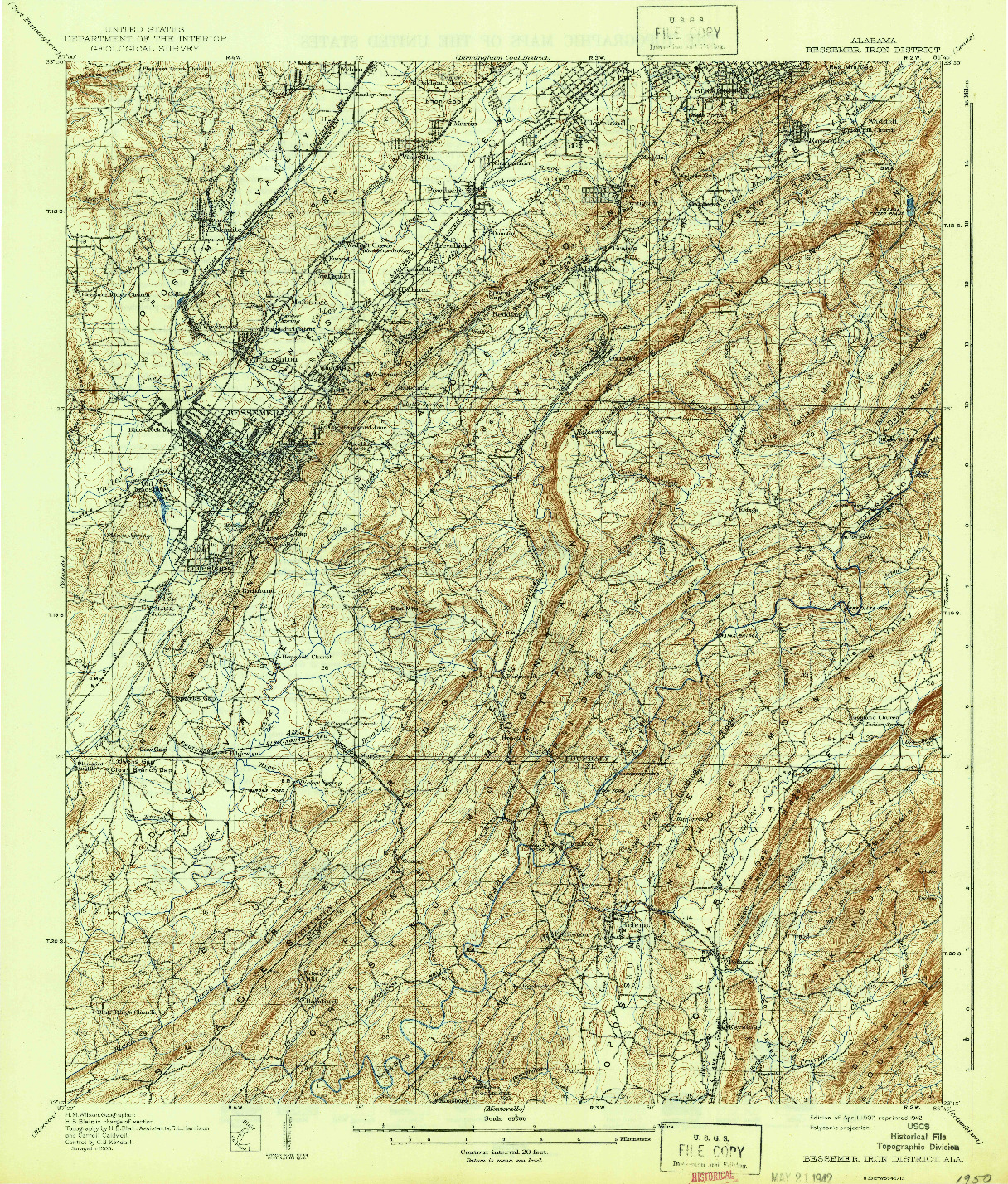 USGS 1:62500-SCALE QUADRANGLE FOR BESSEMER IRON DISTRICT, AL 1907