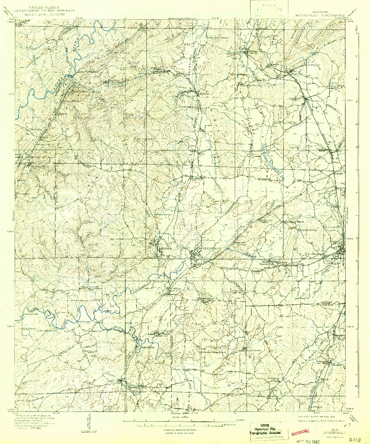 USGS 1:62500-SCALE QUADRANGLE FOR MONTEVALLO, AL 1910