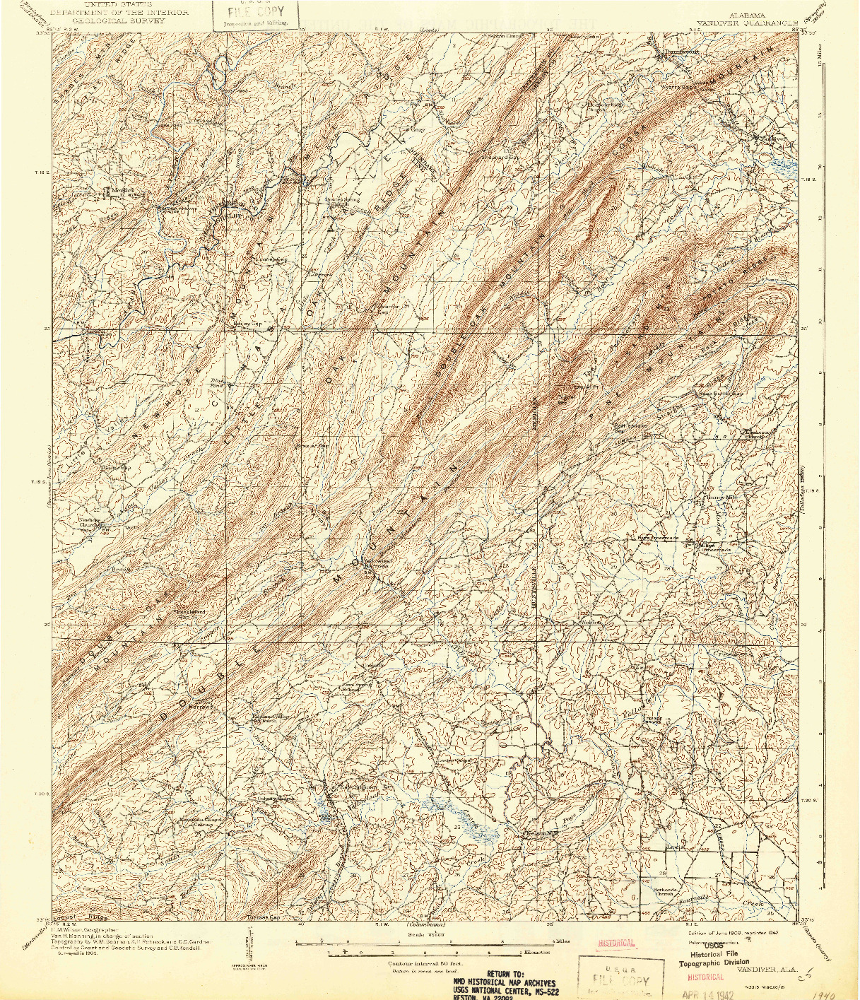 USGS 1:62500-SCALE QUADRANGLE FOR VANDIVER, AL 1908