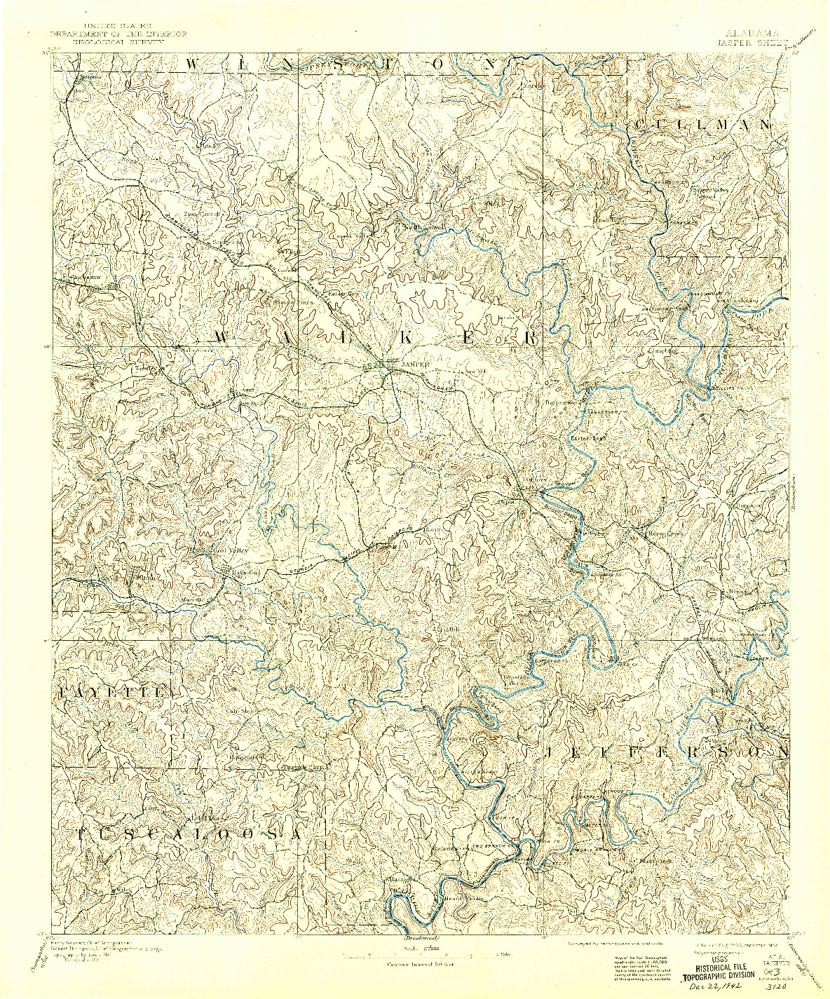 USGS 1:125000-SCALE QUADRANGLE FOR JASPER, AL 1893