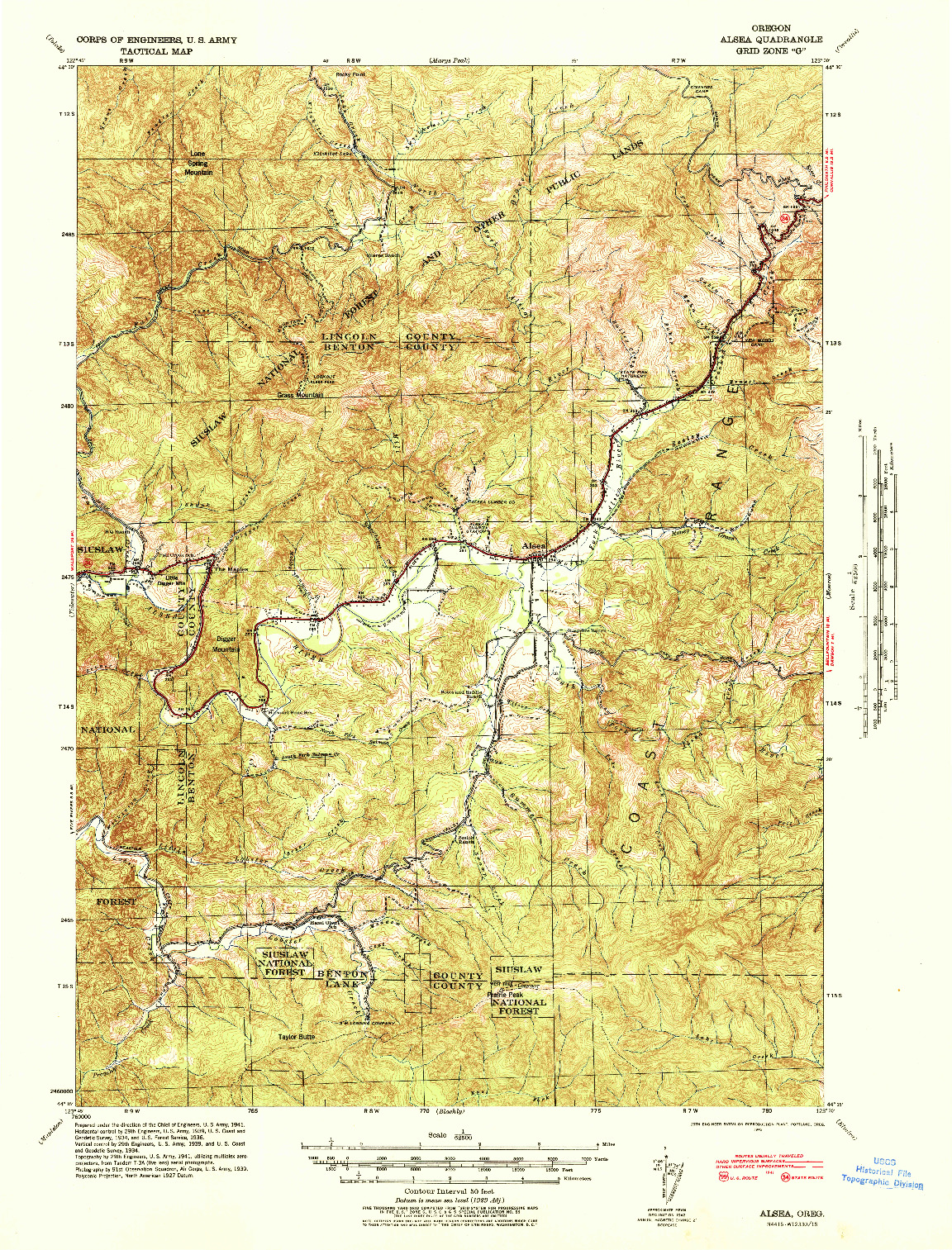 USGS 1:62500-SCALE QUADRANGLE FOR ALSEA, OR 1942