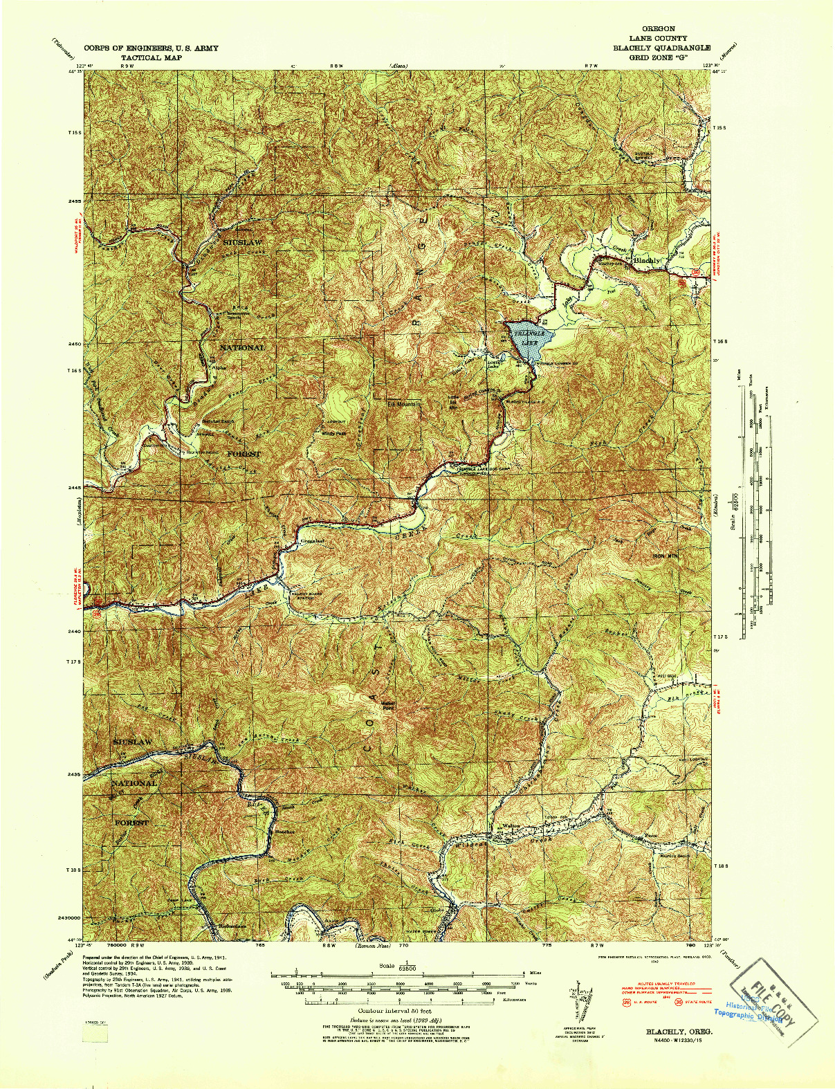 USGS 1:62500-SCALE QUADRANGLE FOR BLACHLY, OR 1942