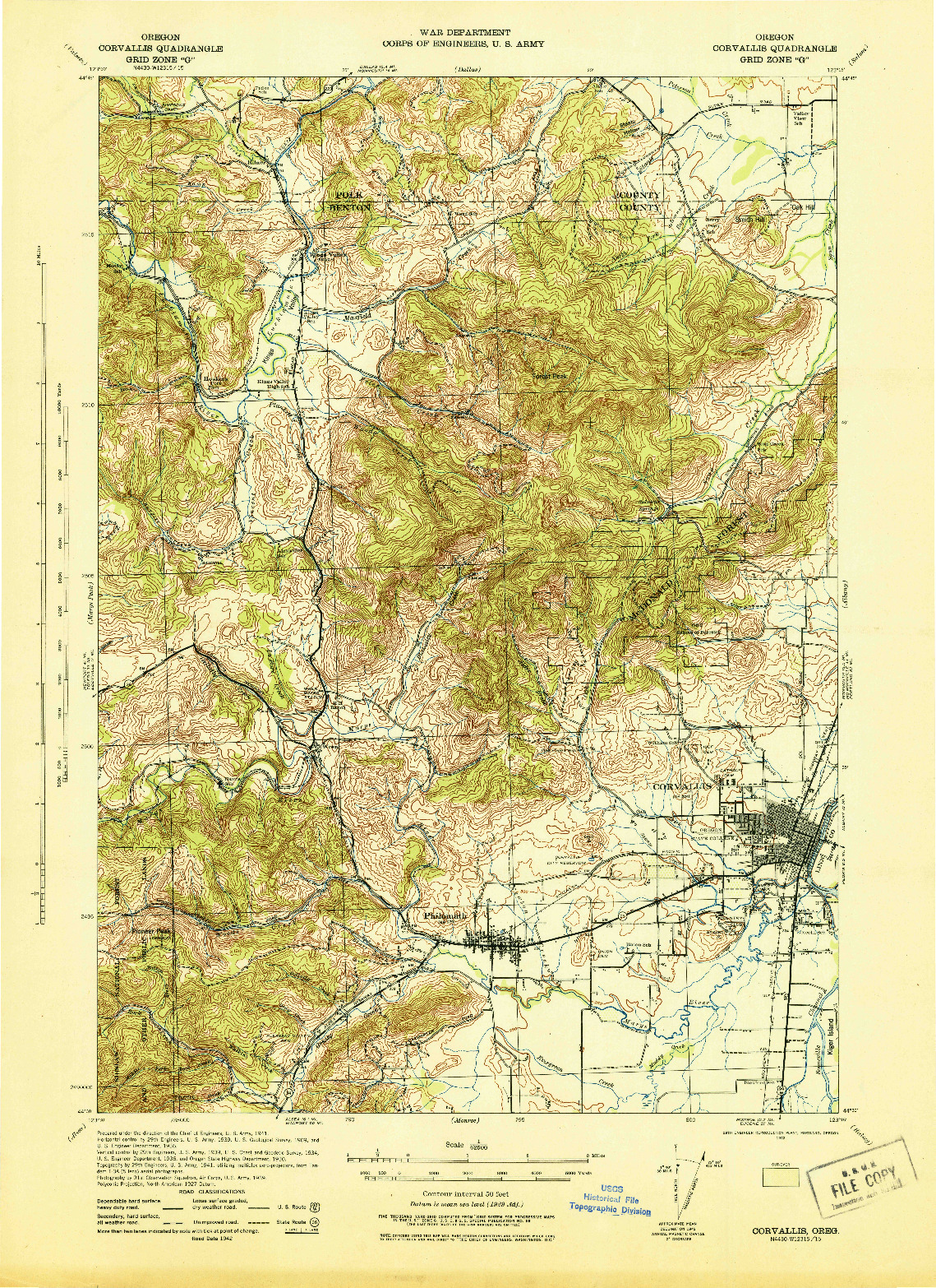 USGS 1:62500-SCALE QUADRANGLE FOR CORVALLIS, OR 1942