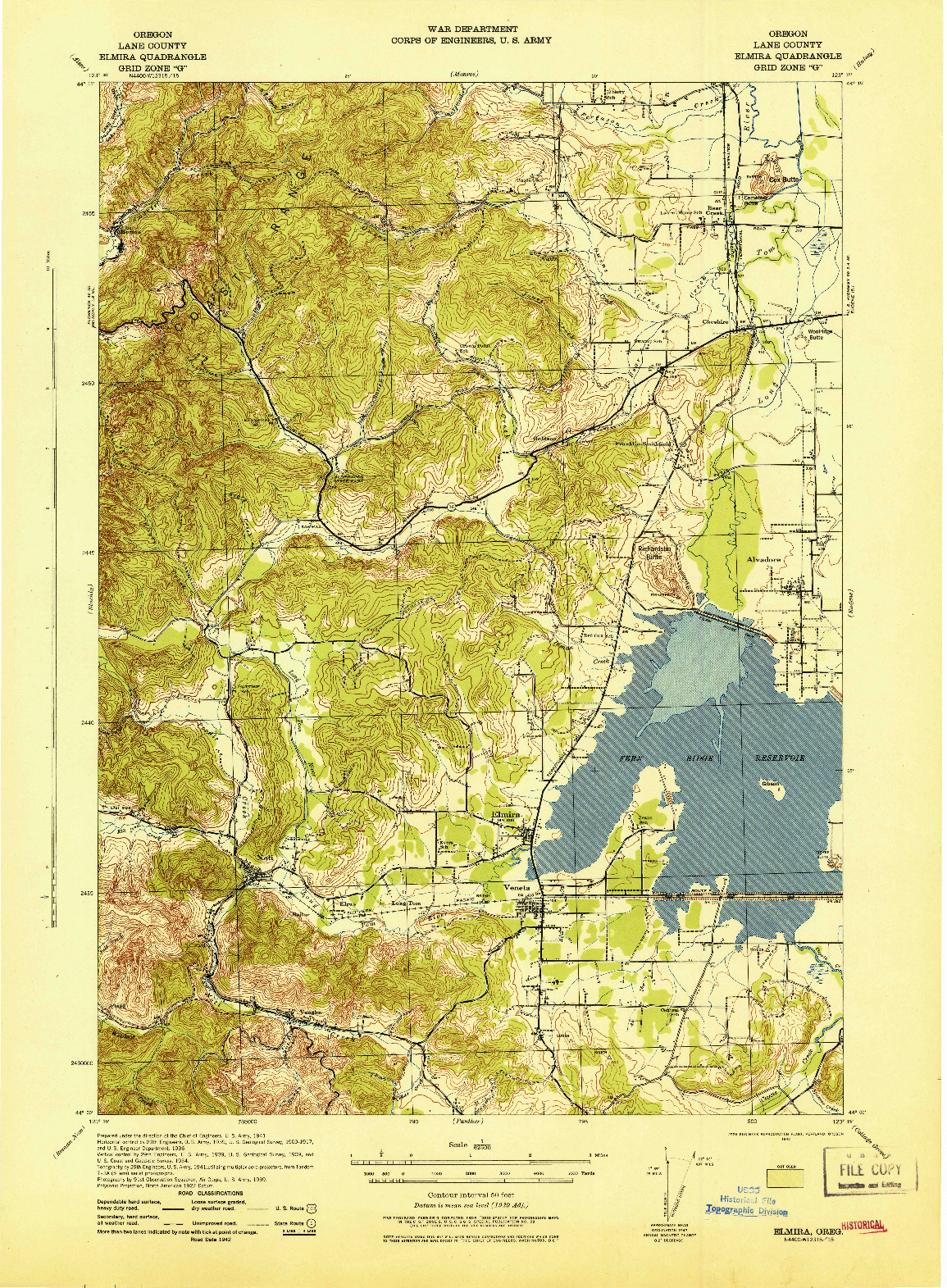 USGS 1:62500-SCALE QUADRANGLE FOR ELMIRA, OR 1942