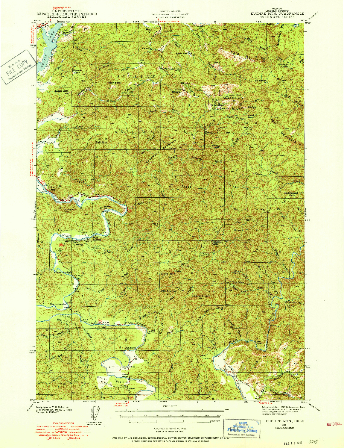 USGS 1:62500-SCALE QUADRANGLE FOR EUCHRE MTN, OR 1942