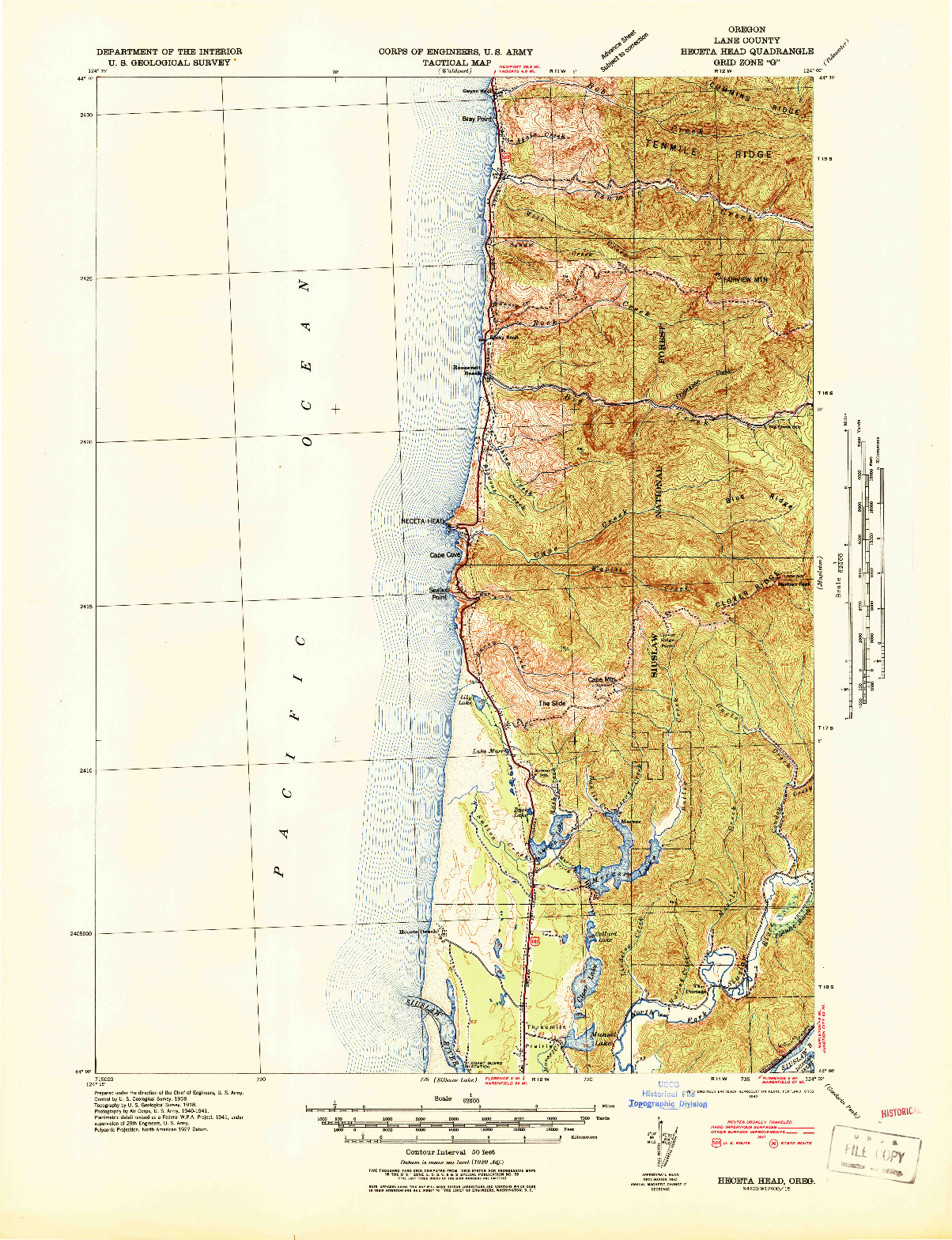 USGS 1:62500-SCALE QUADRANGLE FOR HECETA HEAD, OR 1942