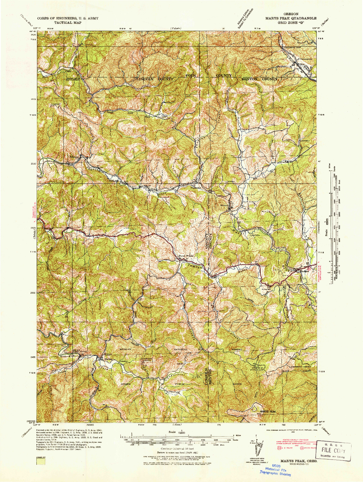 USGS 1:62500-SCALE QUADRANGLE FOR MARYS PEAK, OR 1942