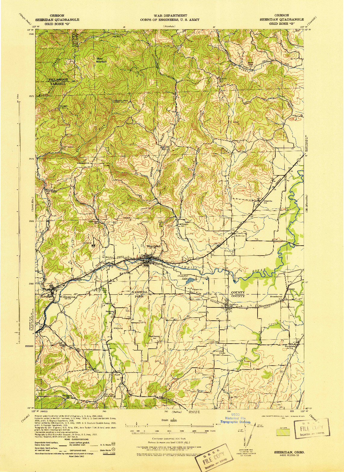 USGS 1:62500-SCALE QUADRANGLE FOR SHERIDAN, OR 1942
