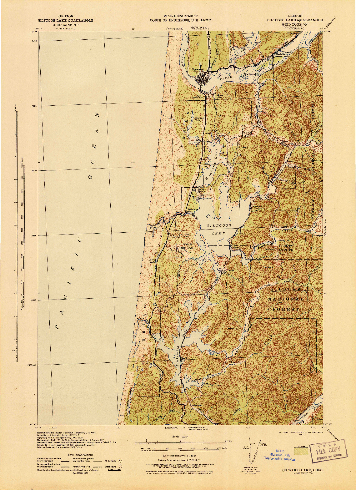 USGS 1:62500-SCALE QUADRANGLE FOR SILTCOOS LAKE, OR 1942