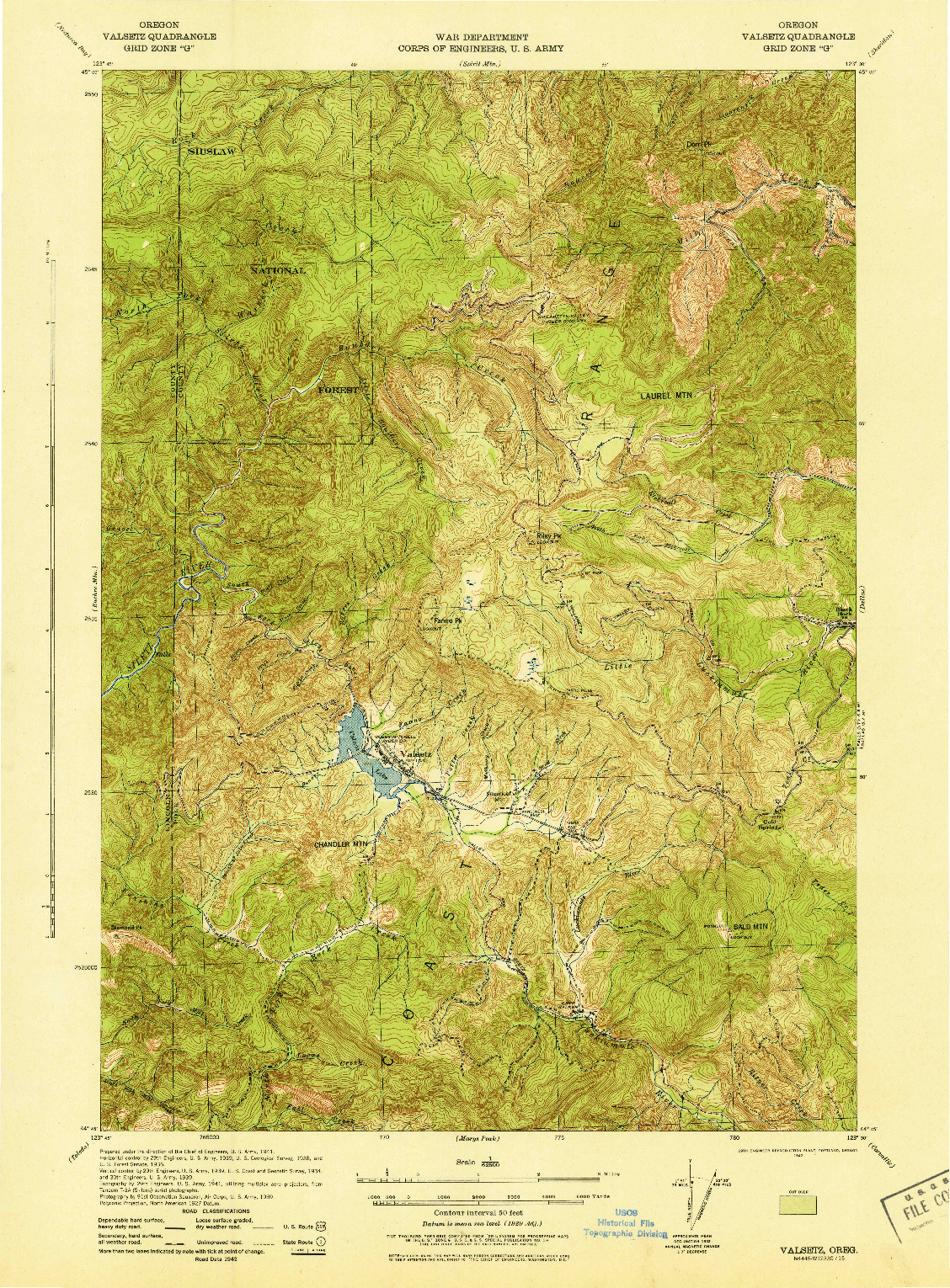 USGS 1:62500-SCALE QUADRANGLE FOR VALSETZ, OR 1942