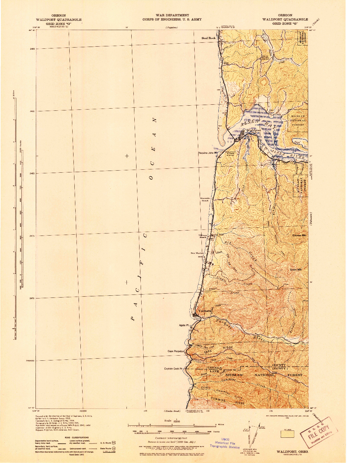 USGS 1:62500-SCALE QUADRANGLE FOR WALDPORT, OR 1942