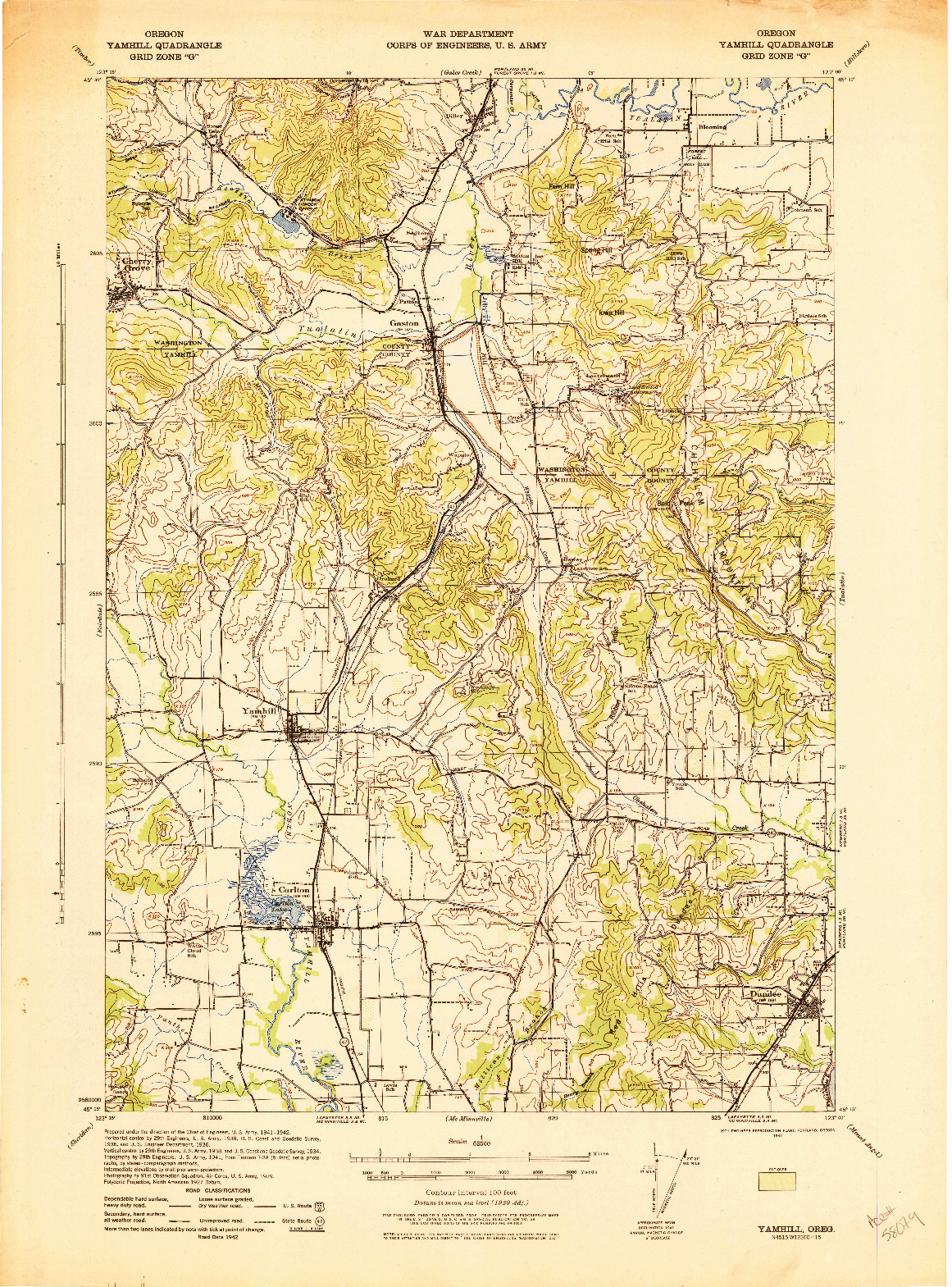 USGS 1:62500-SCALE QUADRANGLE FOR YAMHILL, OR 1942