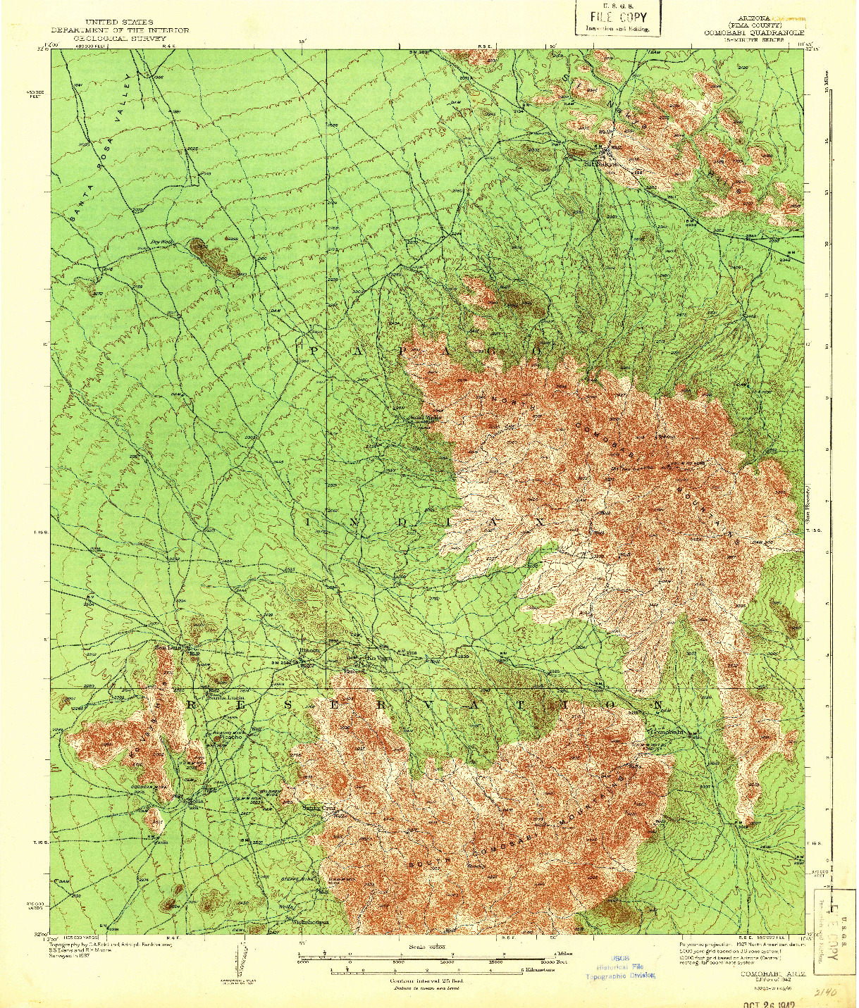 USGS 1:62500-SCALE QUADRANGLE FOR COMOBABI, AZ 1942