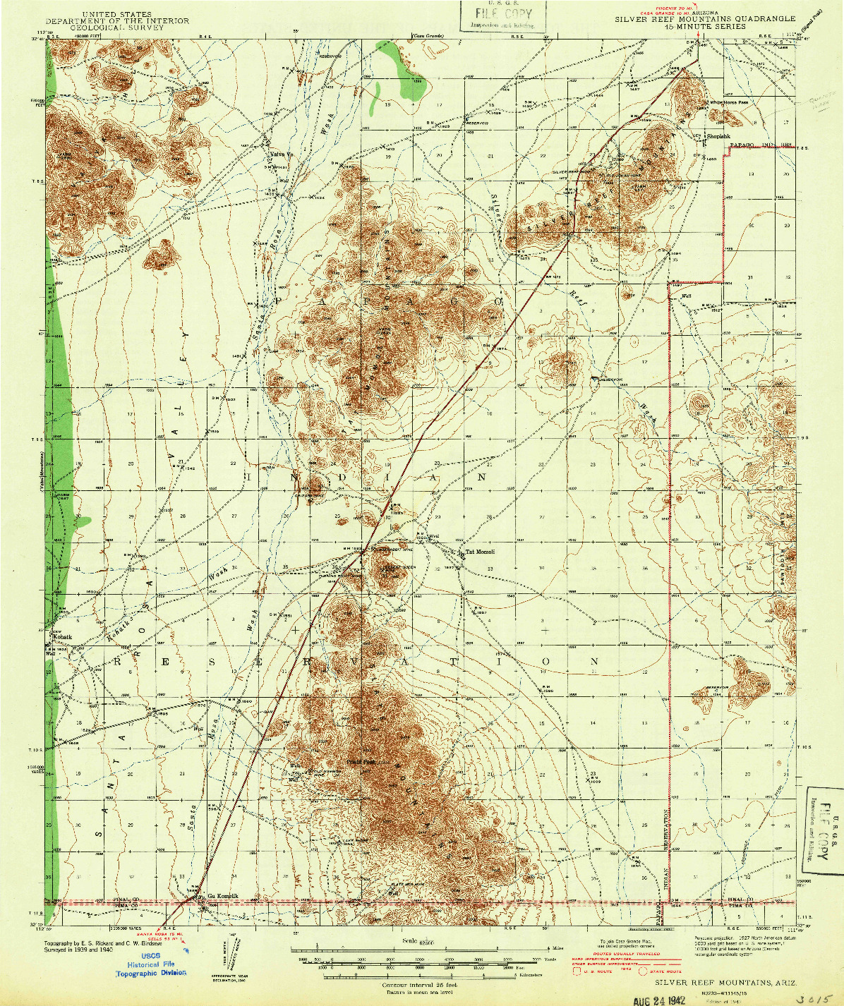 USGS 1:62500-SCALE QUADRANGLE FOR SILVER REEF MOUNTAINS, AZ 1942