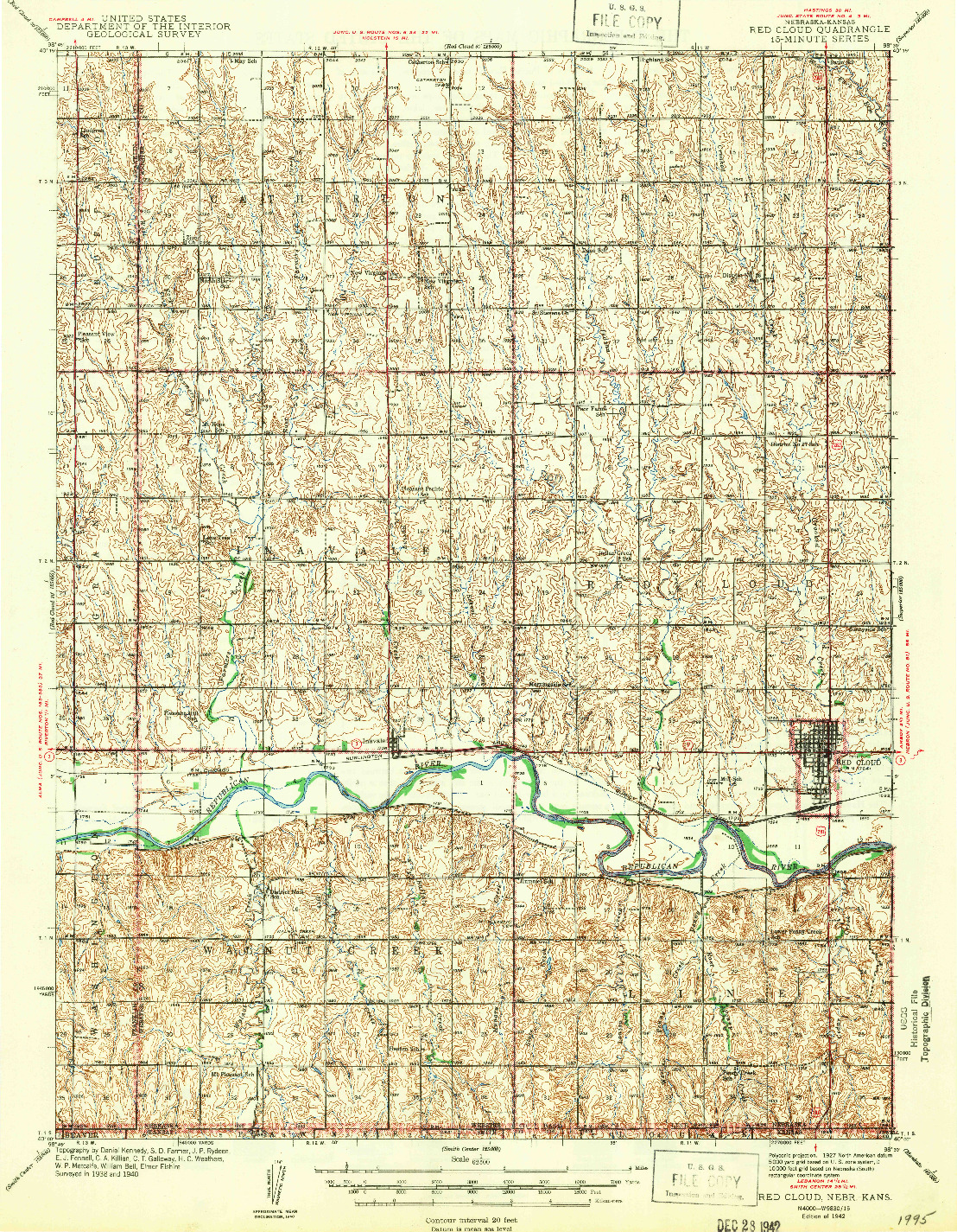USGS 1:62500-SCALE QUADRANGLE FOR RED CLOUD, NE 1942