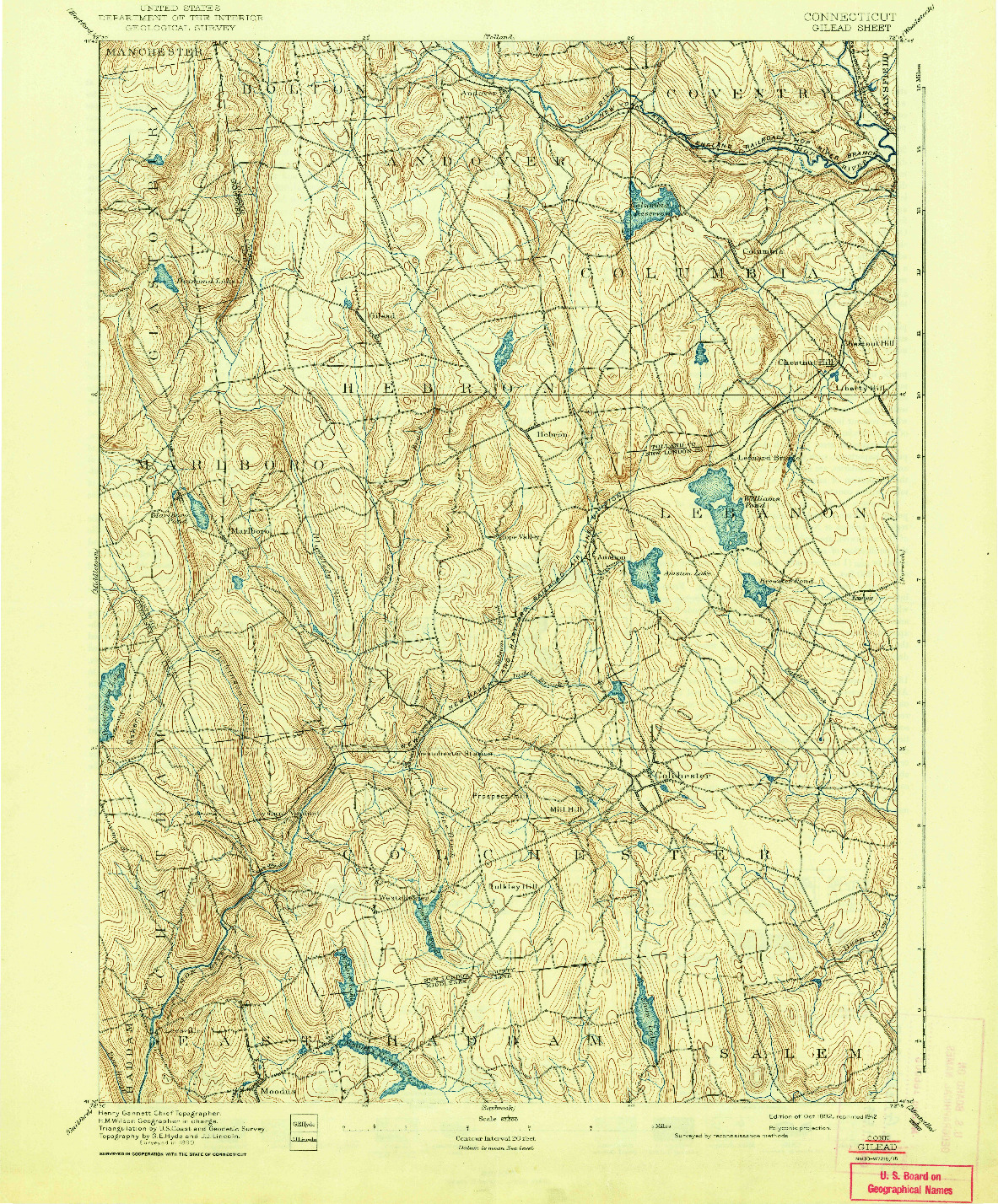 USGS 1:62500-SCALE QUADRANGLE FOR GILEAD, CT 1892