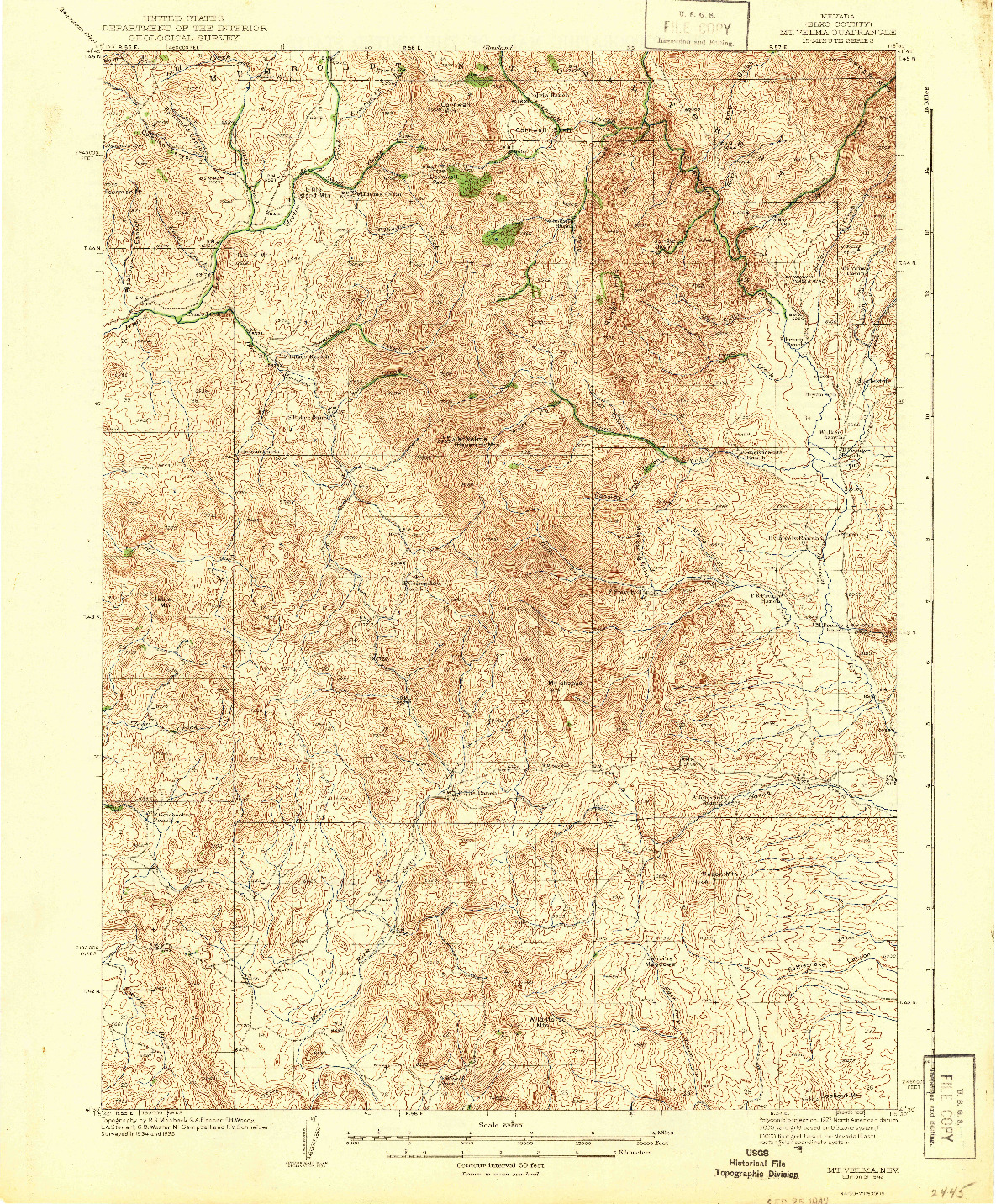 USGS 1:62500-SCALE QUADRANGLE FOR MT. VELMA, NV 1942