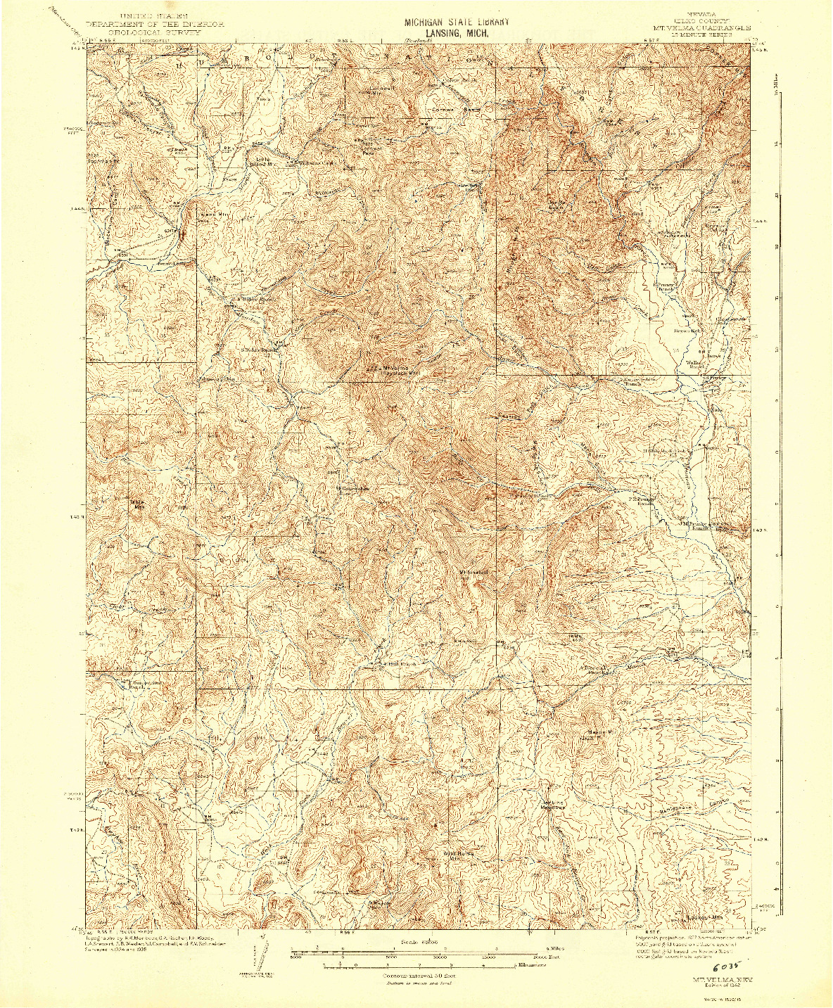 USGS 1:62500-SCALE QUADRANGLE FOR MT. VELMA, NV 1942