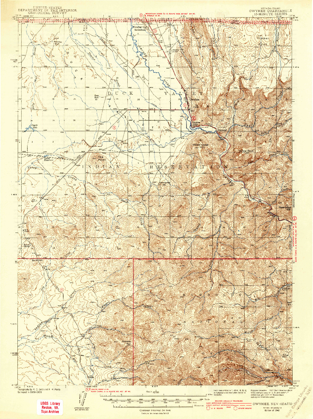 USGS 1:62500-SCALE QUADRANGLE FOR OWYHEE, NV 1942
