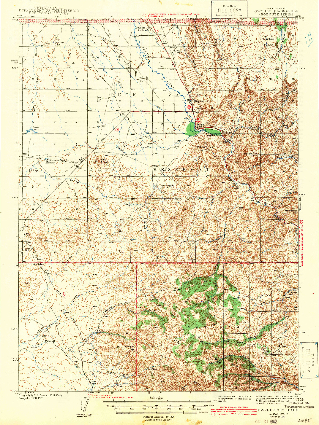 USGS 1:62500-SCALE QUADRANGLE FOR OWYHEE, NV 1942