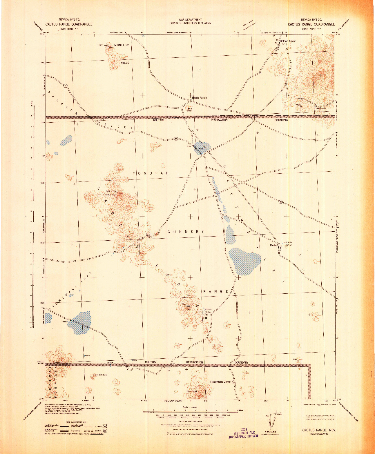 USGS 1:125000-SCALE QUADRANGLE FOR CACTUS RANGE, NV 1942