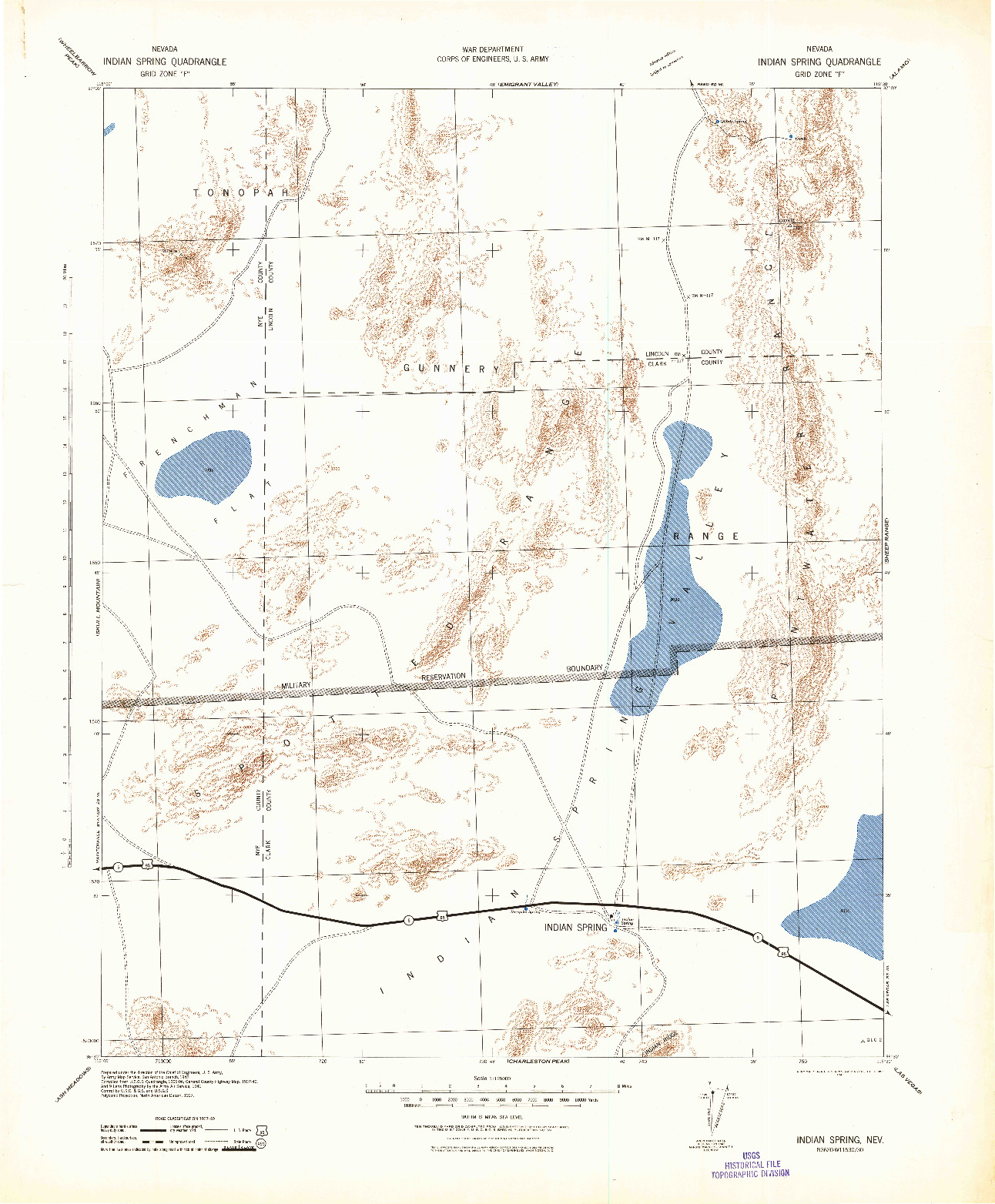 USGS 1:125000-SCALE QUADRANGLE FOR INDIAN SPRING, NV 1942