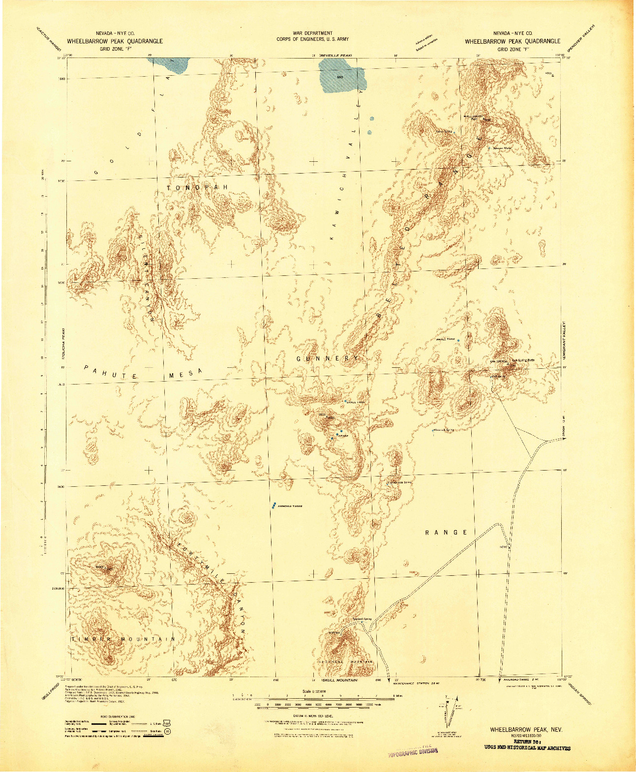 USGS 1:125000-SCALE QUADRANGLE FOR WHEELBARROW PEAK, NV 1942