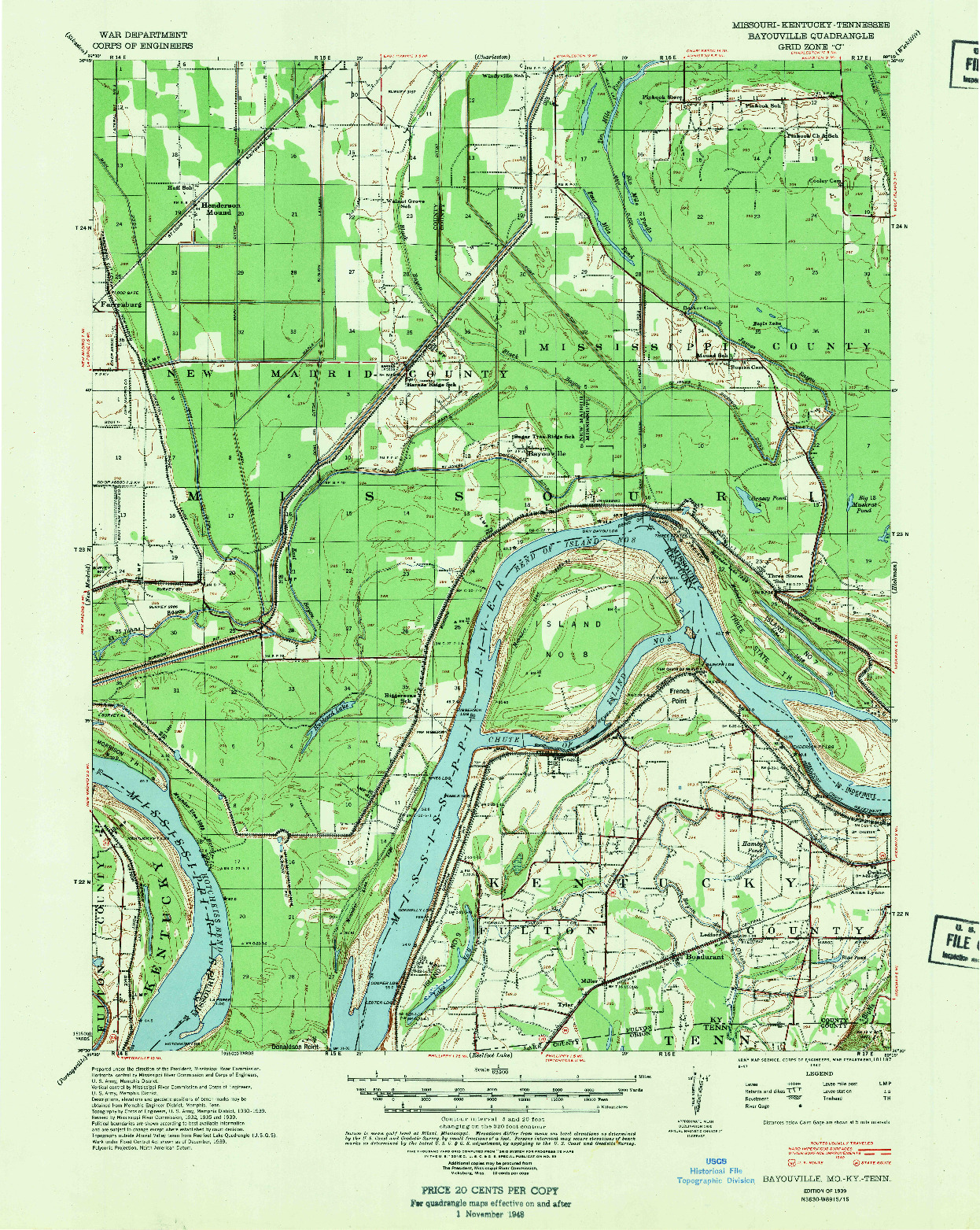 USGS 1:62500-SCALE QUADRANGLE FOR BAYOUVILLE, MO 1939