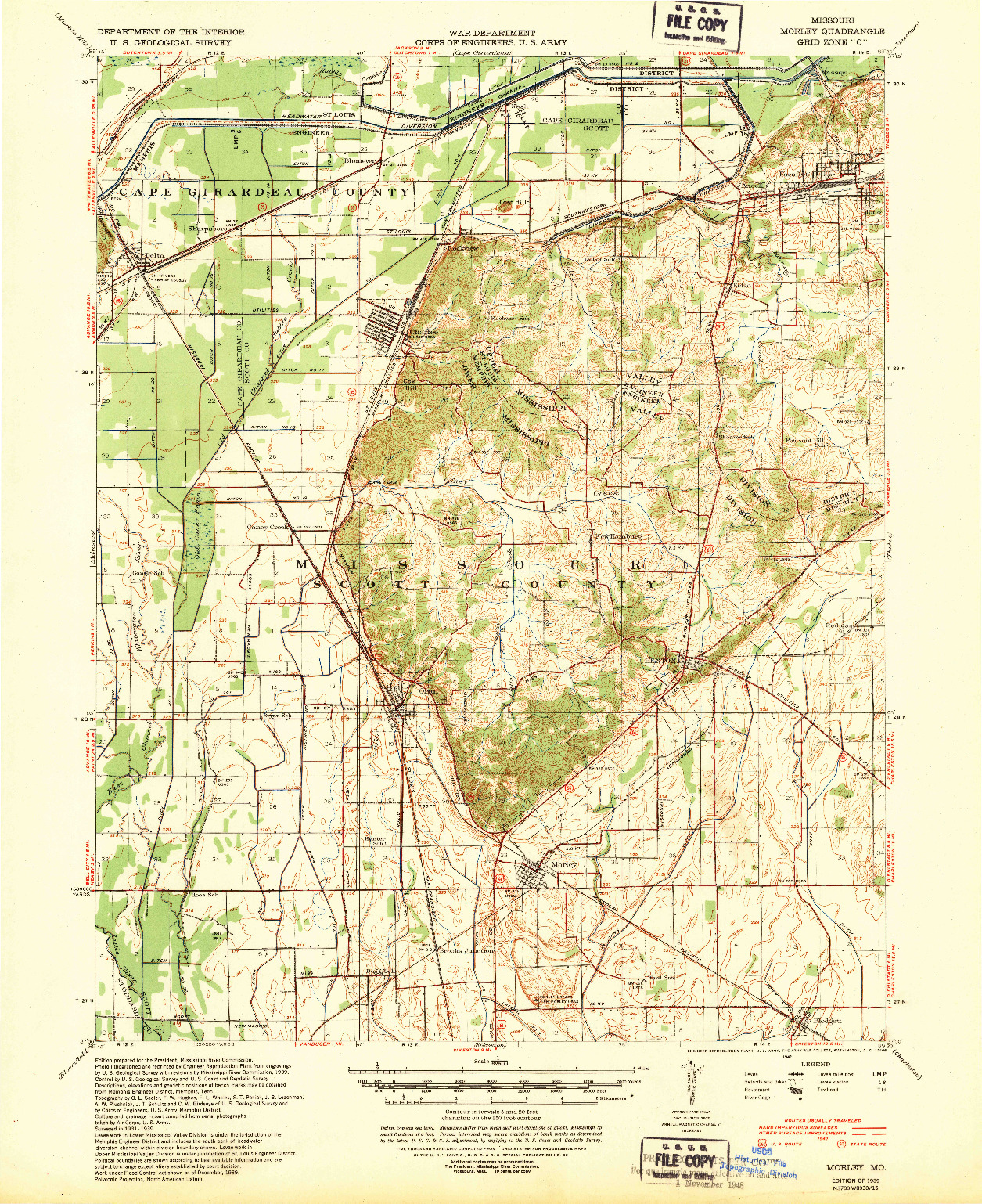 USGS 1:62500-SCALE QUADRANGLE FOR MORLEY, MO 1939