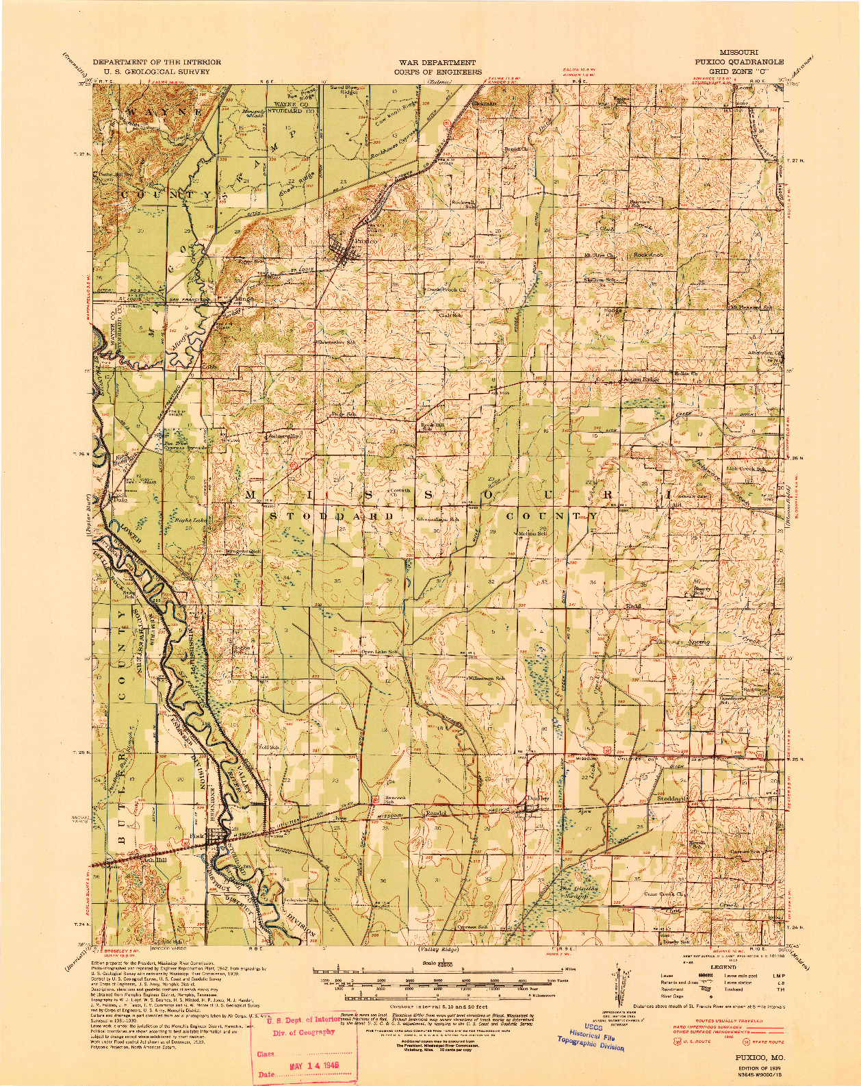USGS 1:62500-SCALE QUADRANGLE FOR PUXICO, MO 1939